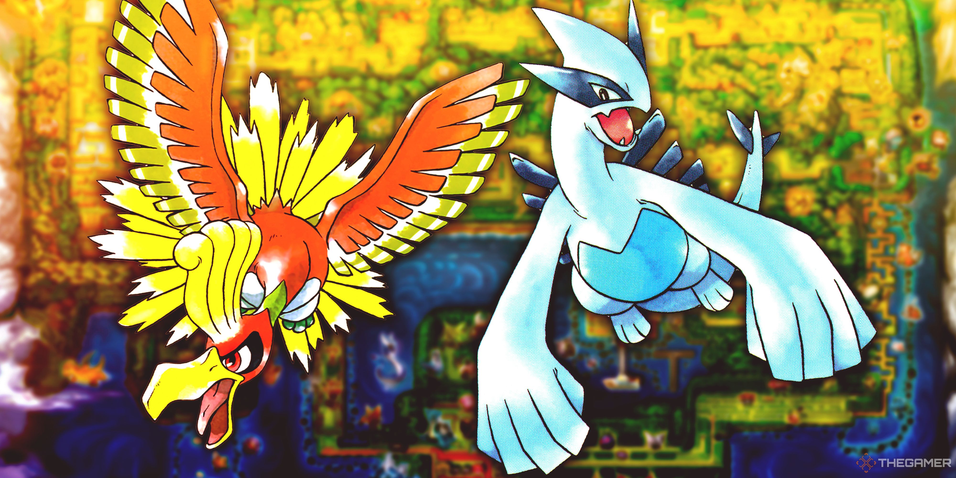 Ho-Oh and Lugia from the key art for Pokemon Gold and Silver.
