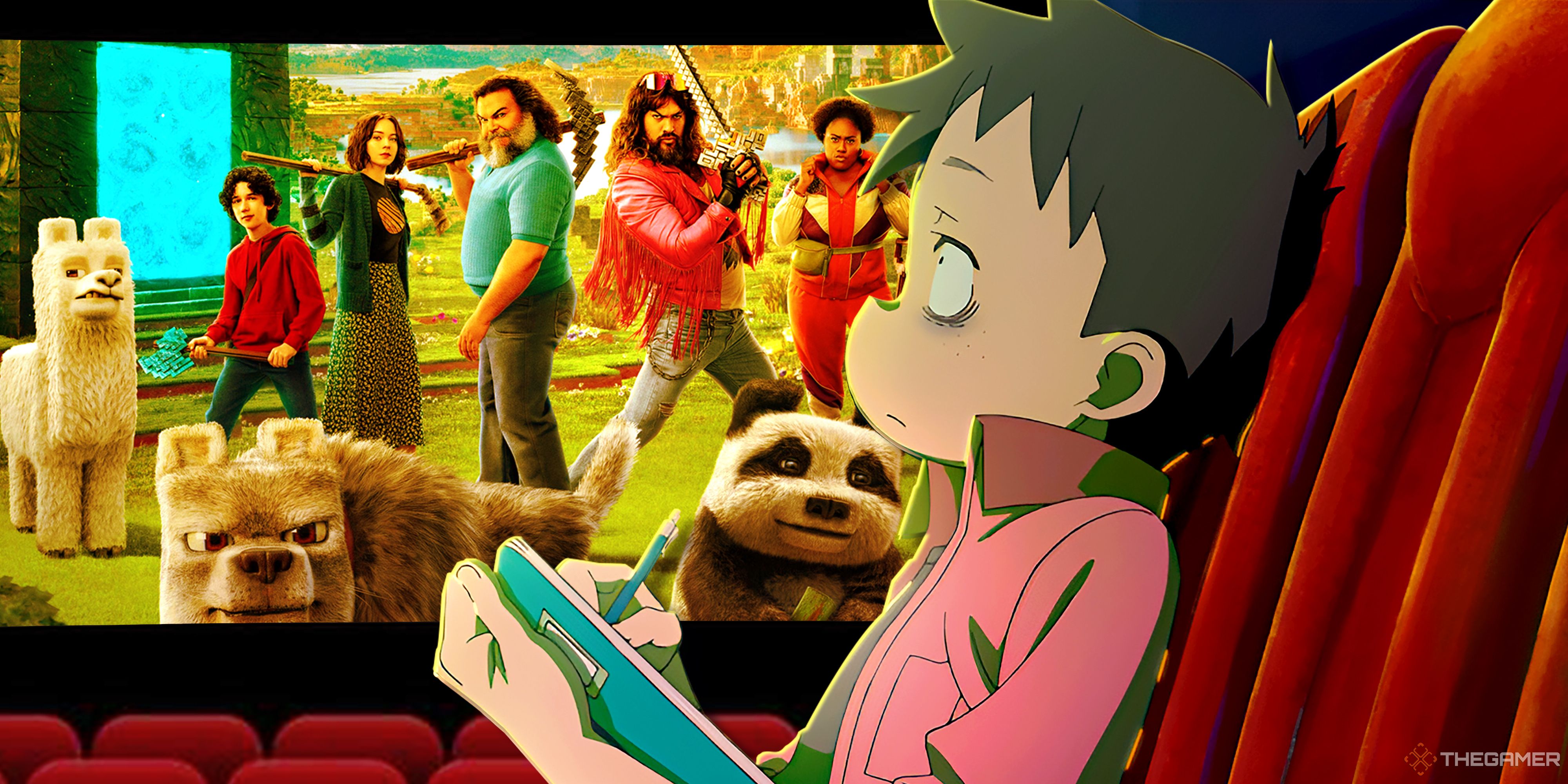 An anime kid in the theater for A Minecraft Movie.