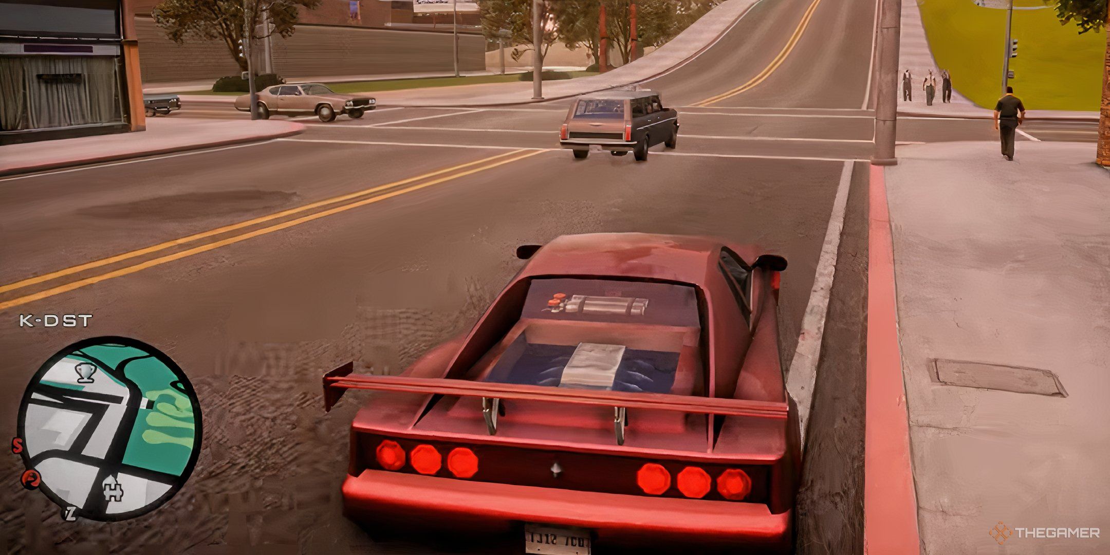 A gameplay screenshot of Grand Theft Auto San Andreas, showing the island of San Fierro.