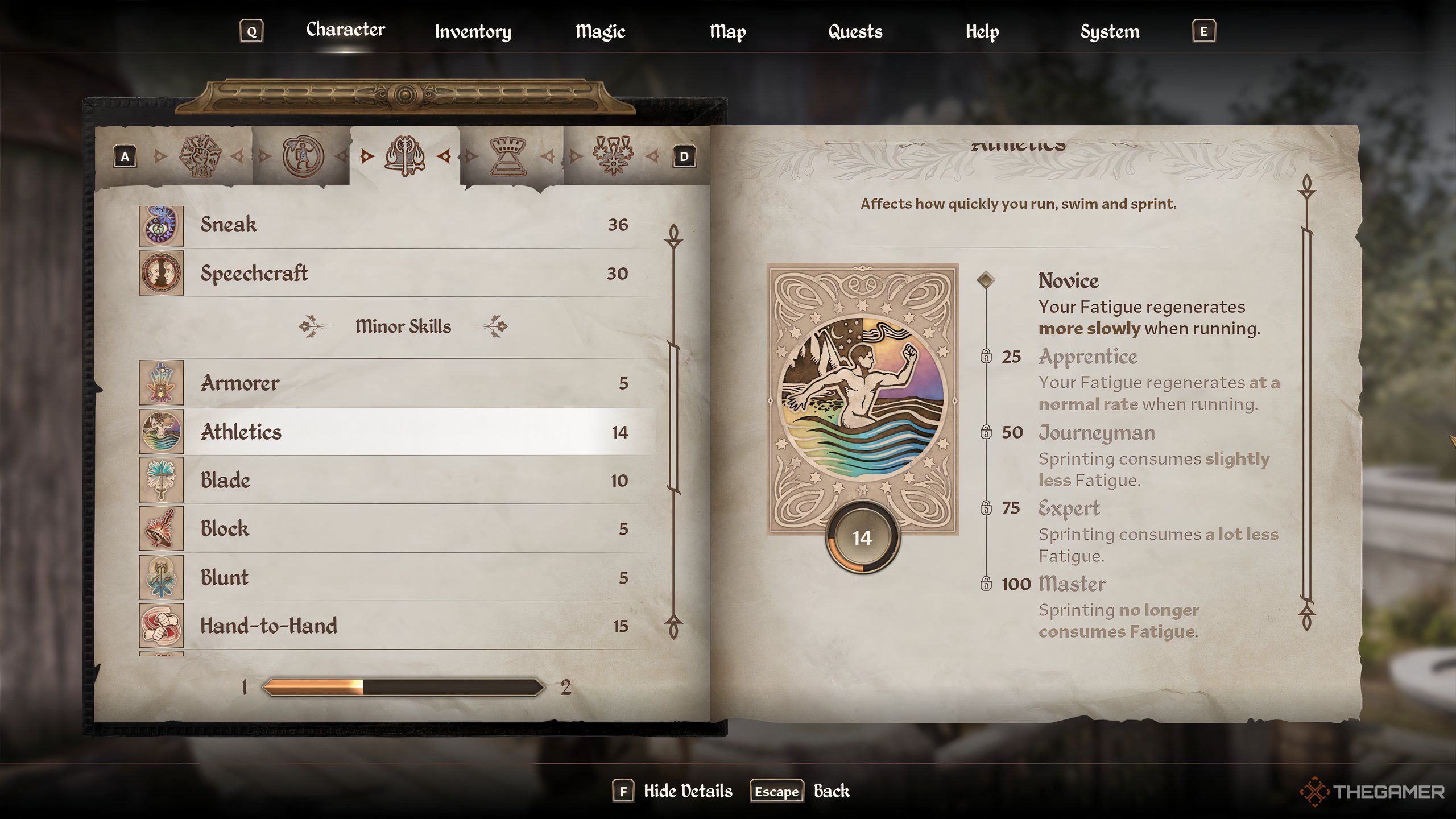 Athletics skill in Oblivion Remastered.