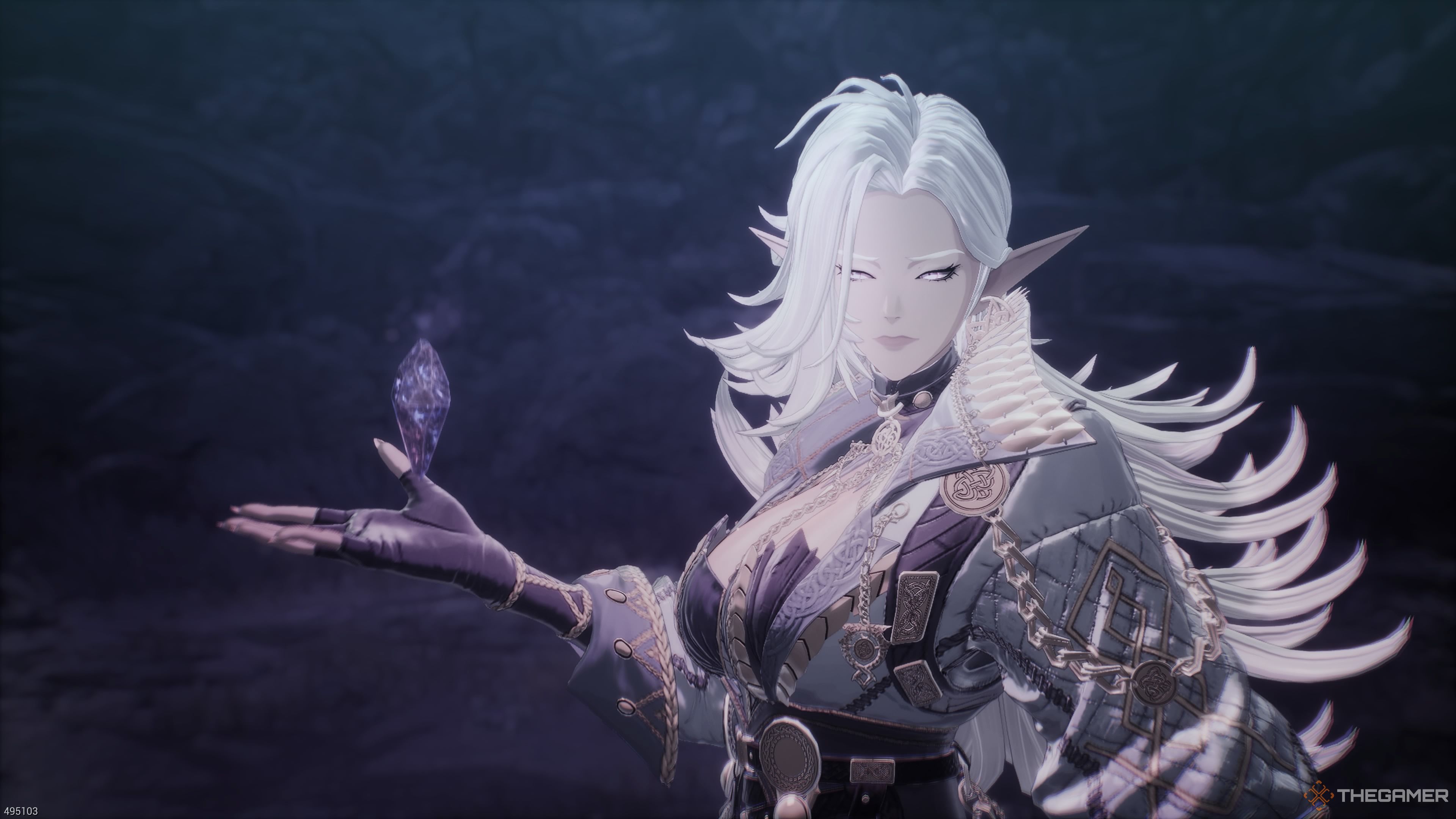 Bellerian holding a crystal in The First Berserker Khazan.
