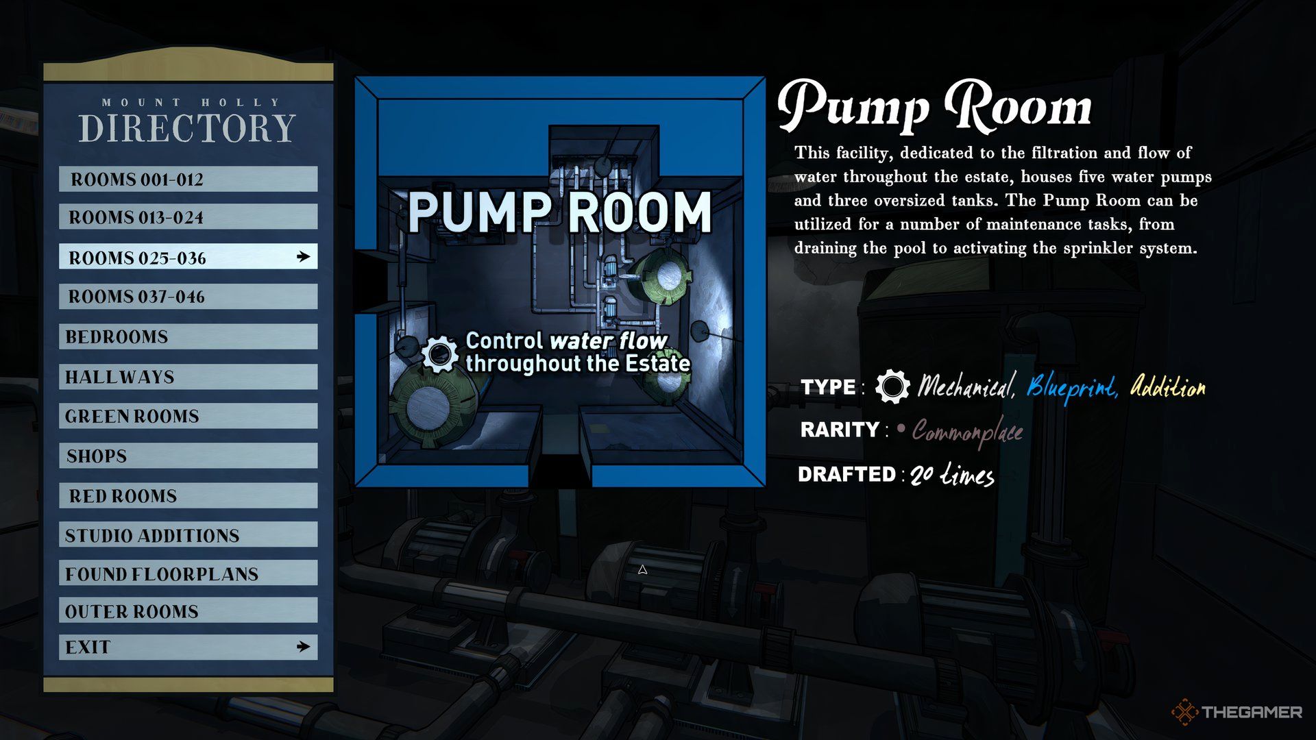 Pump Room Directory Information In Blue Prince.
