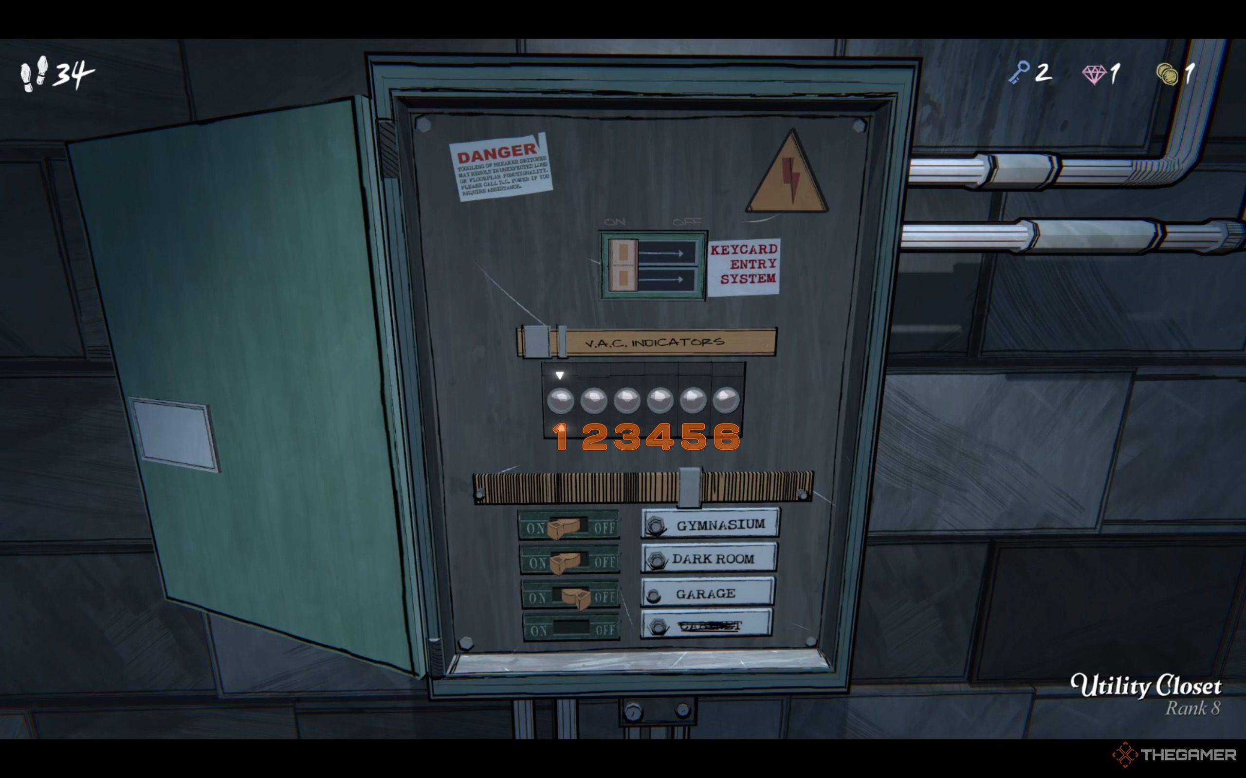 Six gray indicators, numbered from one through six.