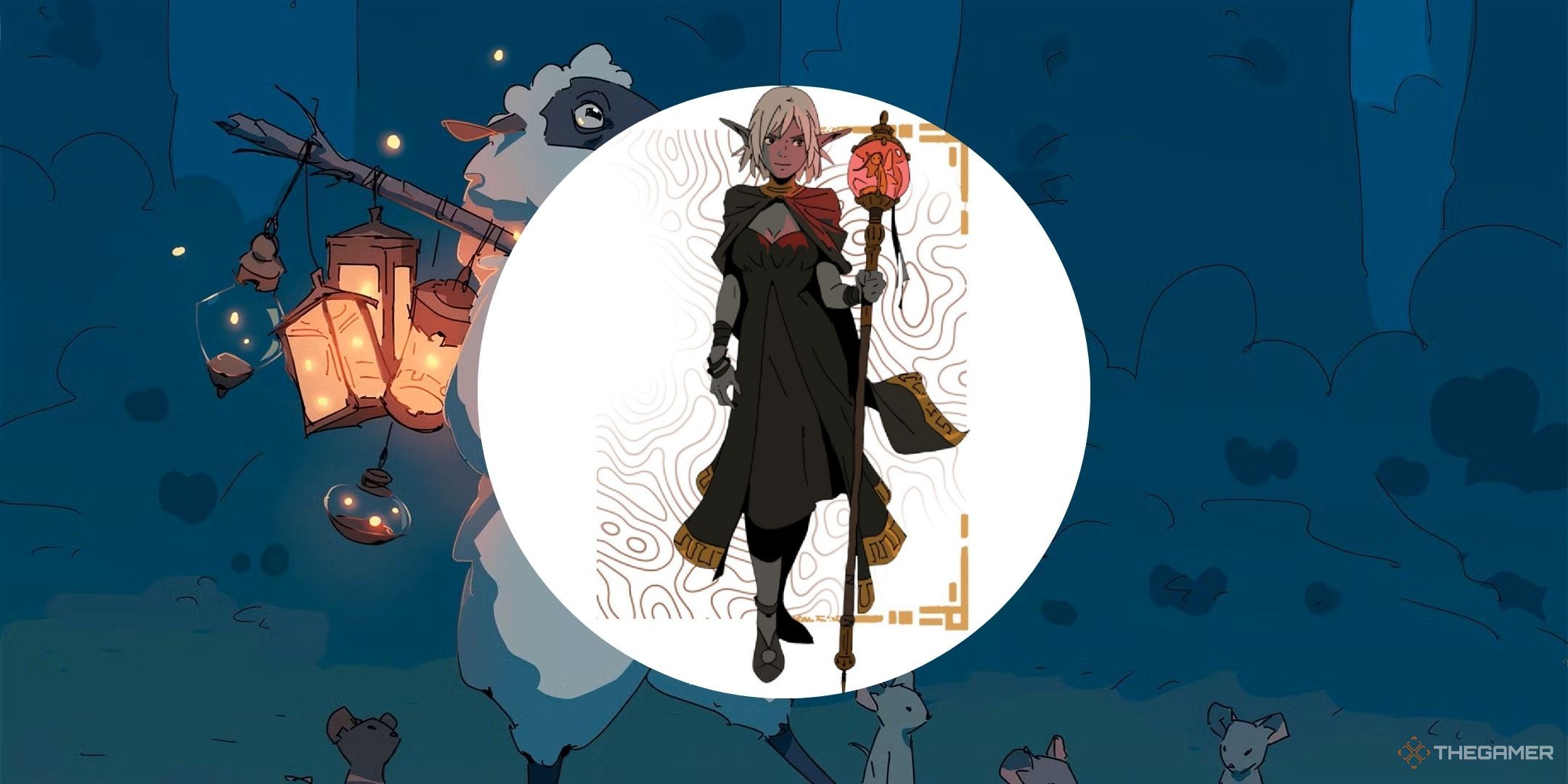 Obojima Tales from the Tall Grass image showing a lantern warlock with a background of a sheep carrying a lantern..