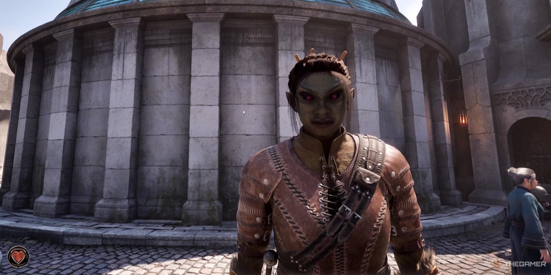A Dark Elf looks at us during the daytime in Oblivion Remastered.