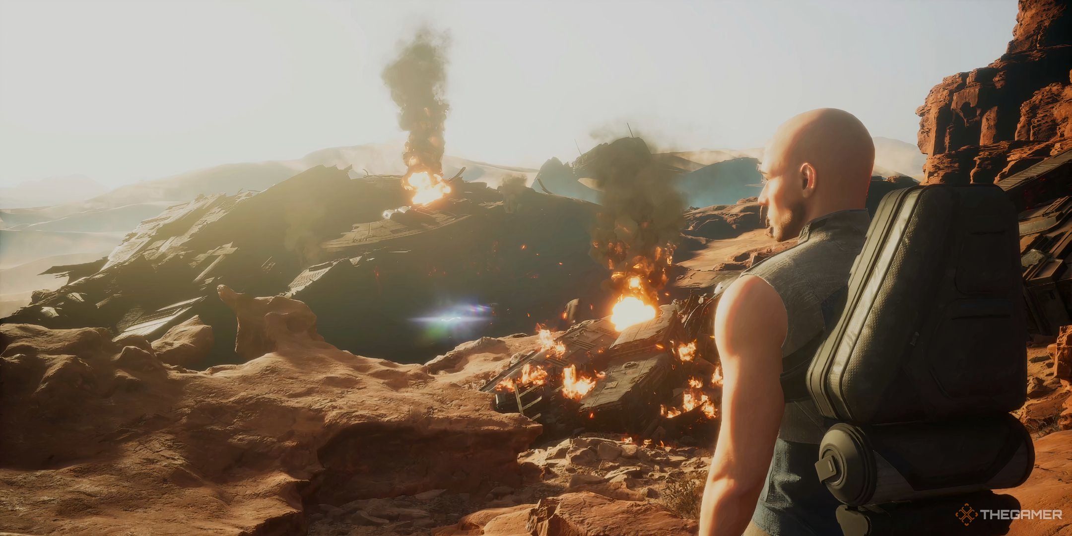 A shipwreck crash in Dune: Awakening on Arrakis.