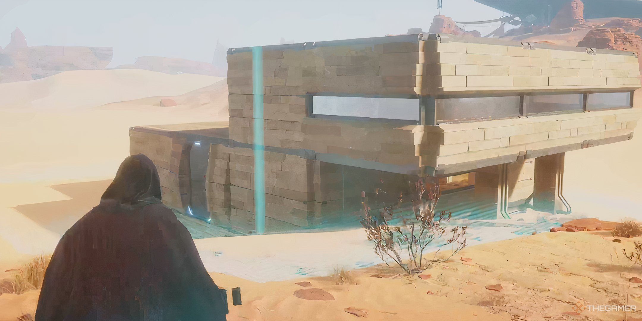 A player character in Dune: Awakening works on constructing their Sub-Fief.