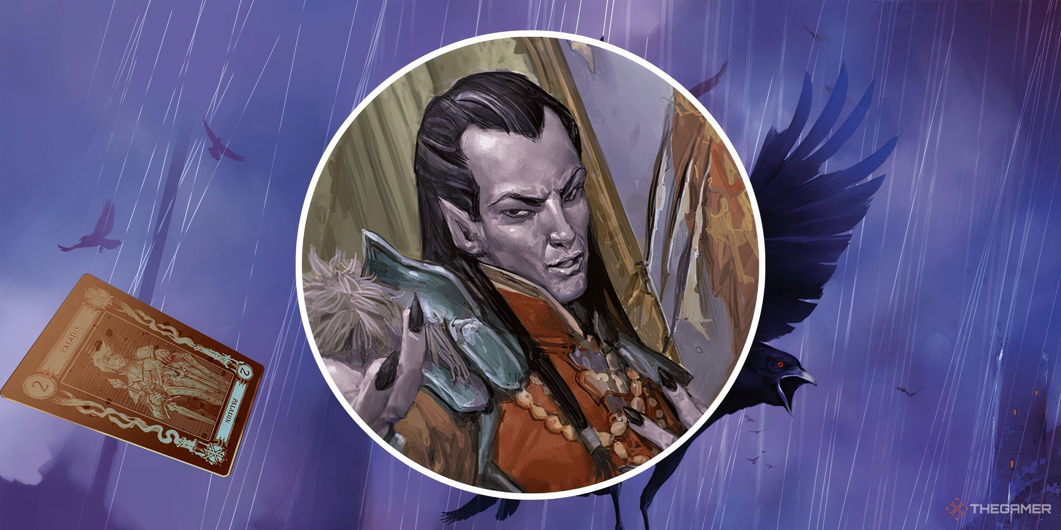 Strahd von Zarovich in a split image with a Tarokka Card and a Raven in DND.