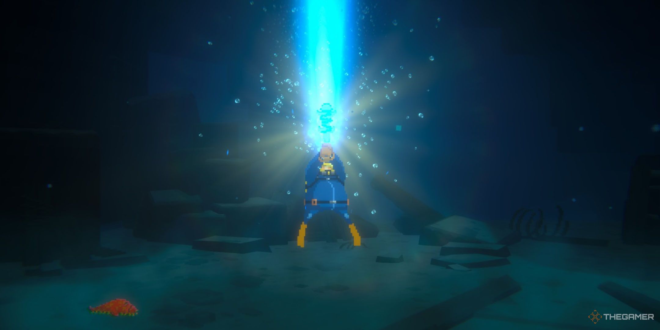 Dave weilding the Hero Bat in Dave the Diver.