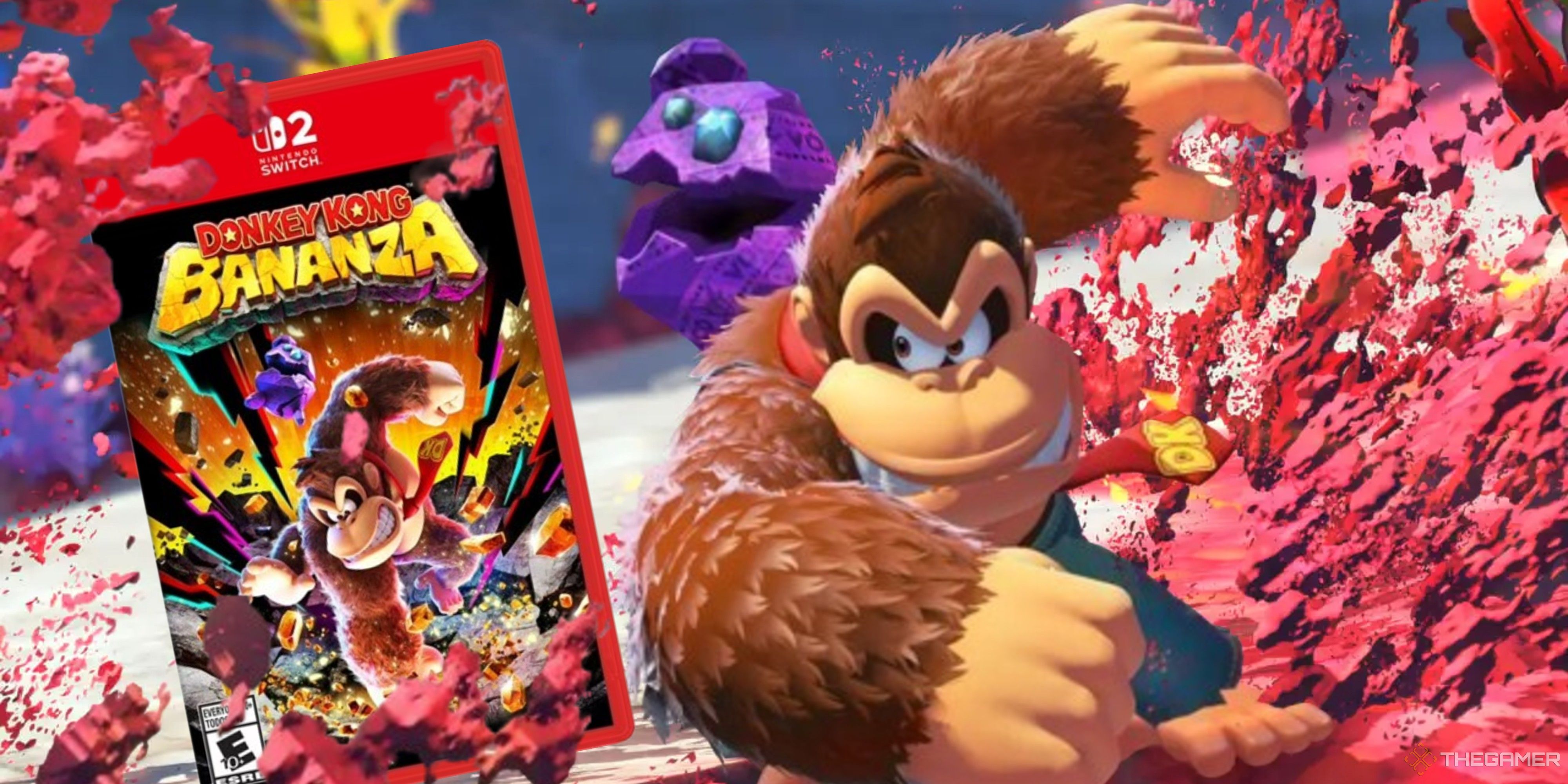 donkey kong punching a copy of donkey kong bananza in bananza.