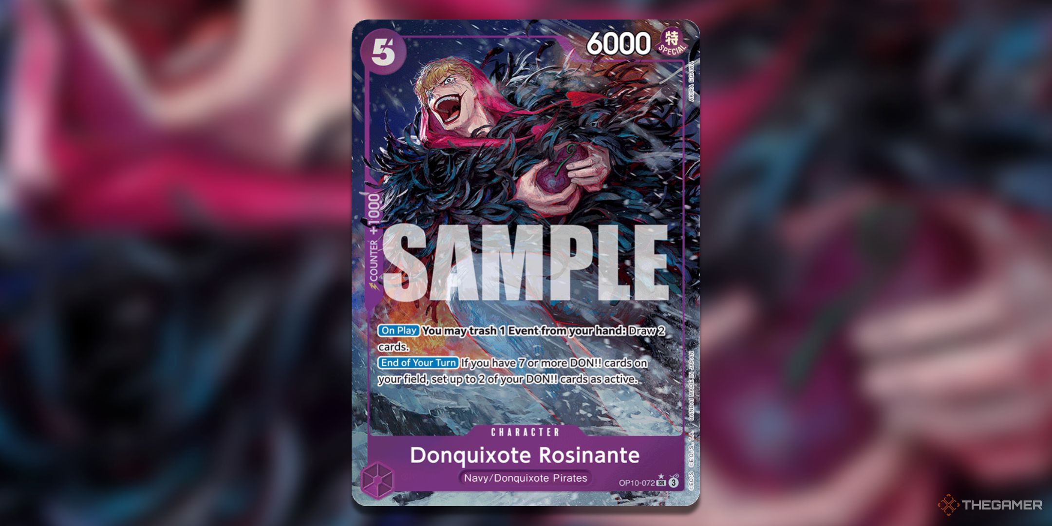 Donquixote Rosinante alternate art card from One Piece Card Game's Royal Blood set.