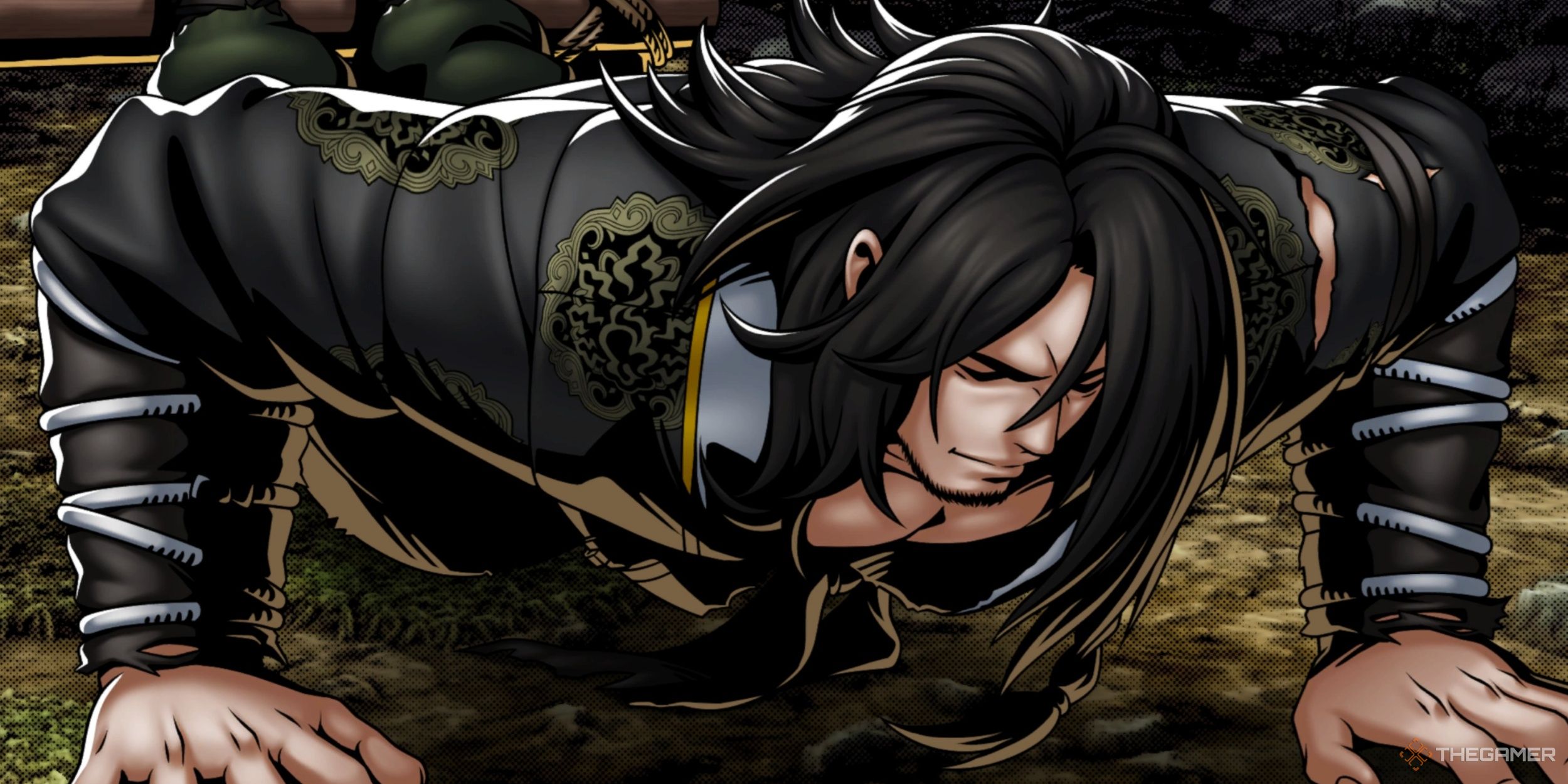 Gato performing an inclined push up in Fatal Fury: City of the Wolves.