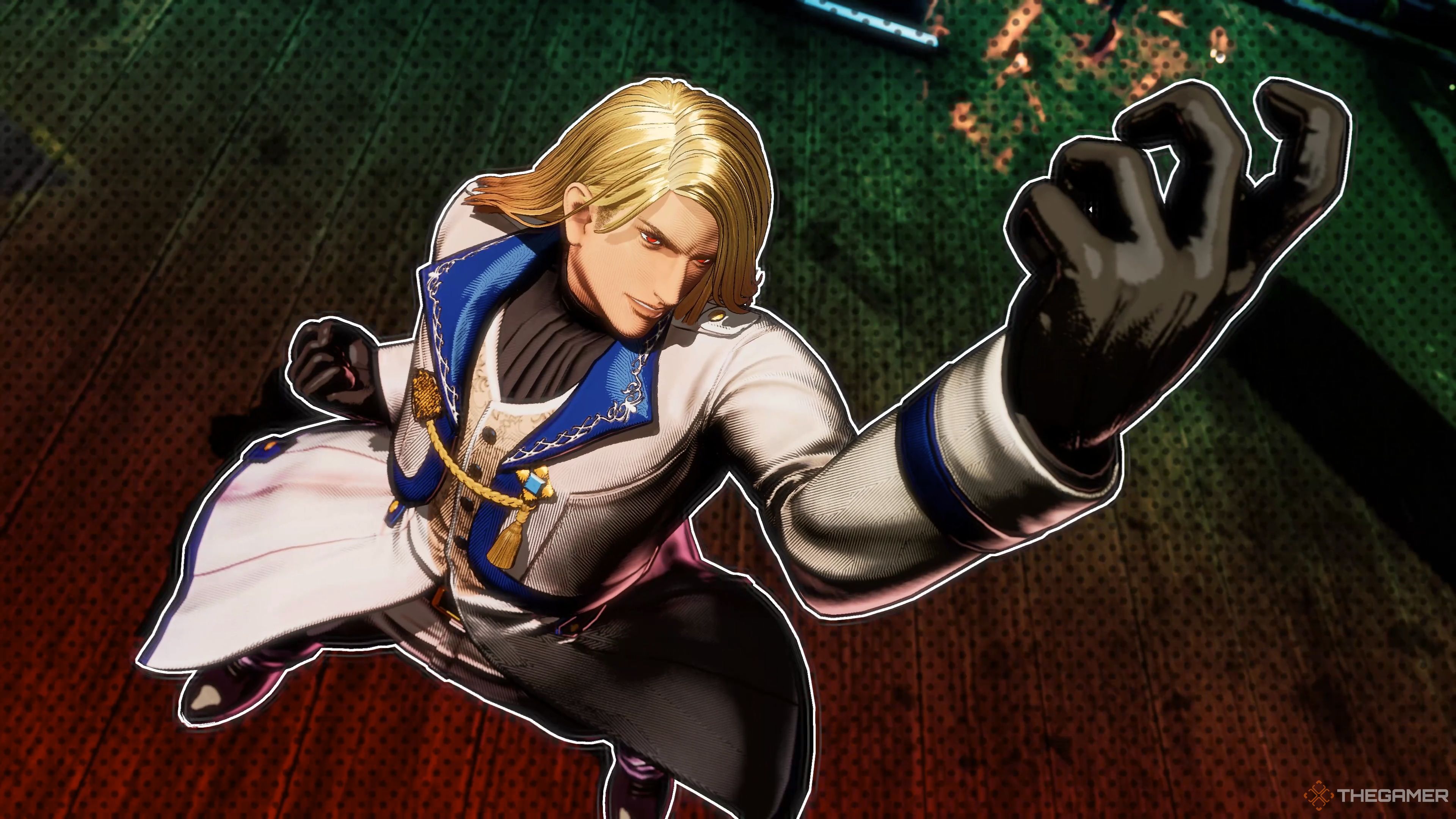 Kain R. Heinlein activating his Himmlischer Atem Neo Redline Gear against Terry Bogard in Fatal Fury: City of the Wolves.