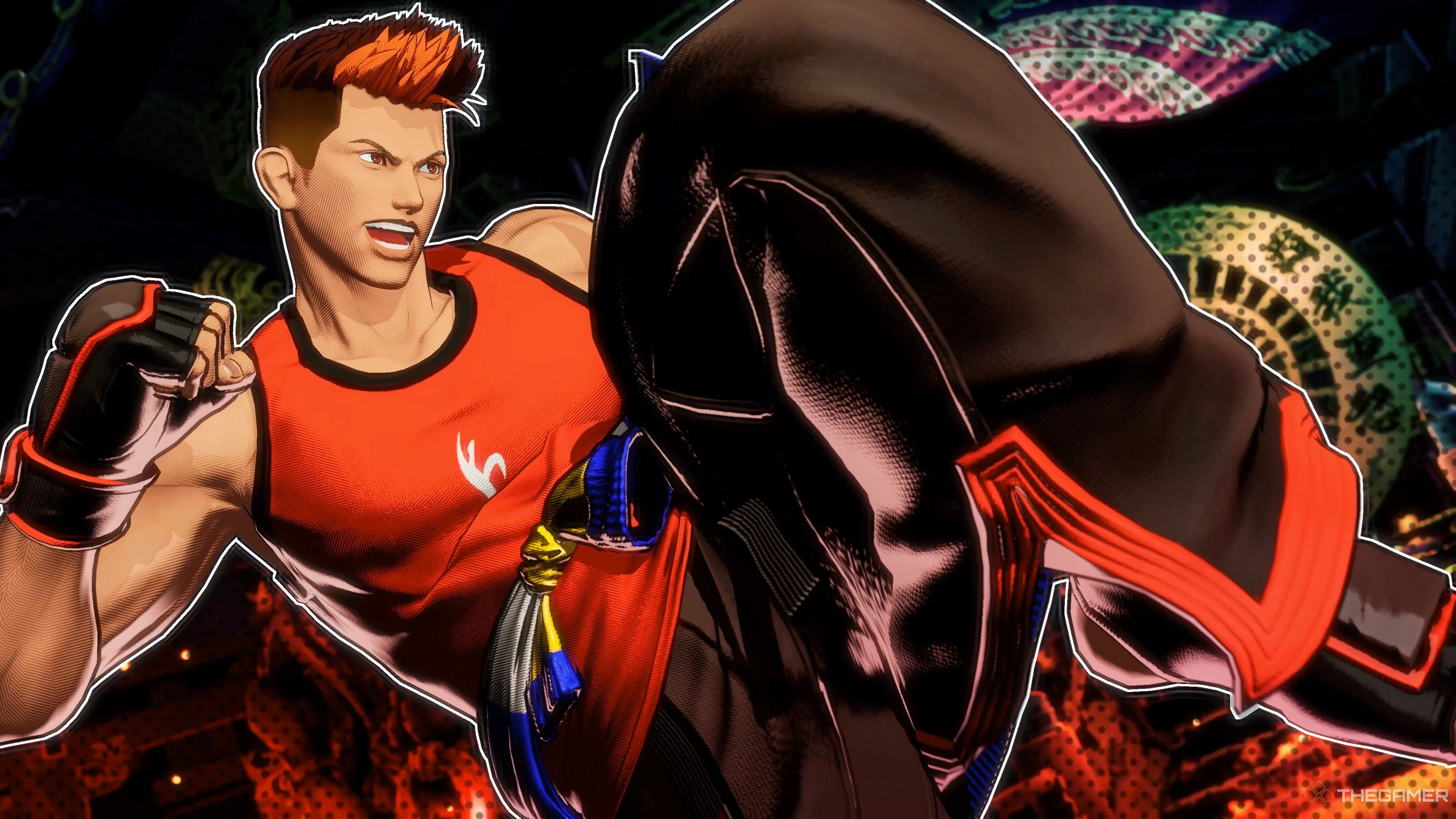 Kim Dong Hwan activating his Raimei Dan Redline Gear against Terry Bogard in Fatal Fury: City of the Wolves.