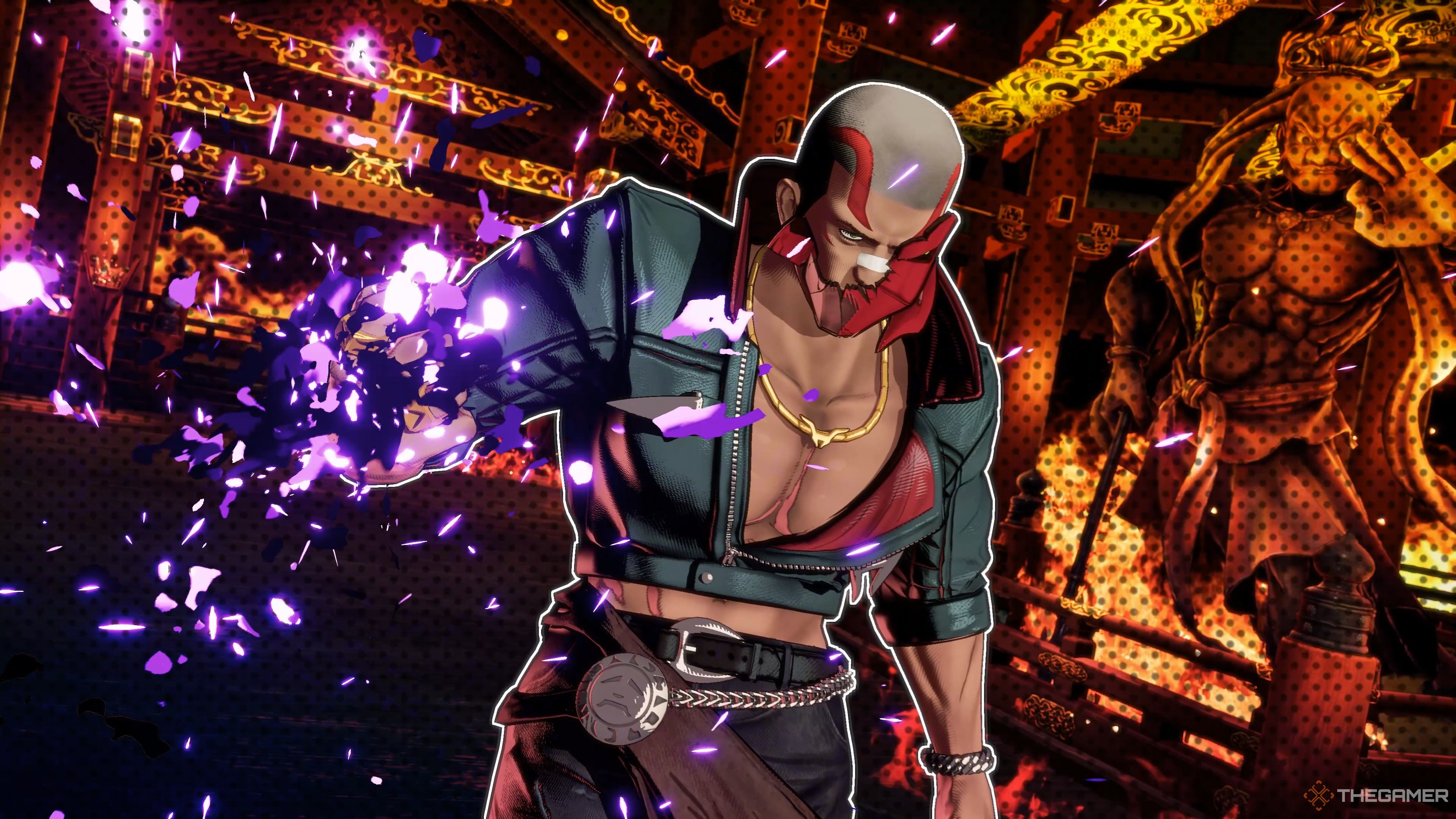 Vox Reaper executing his Seigai Shuu Hidden Gear on Terry Bogard in Fatal Fury: City of the Wolves.