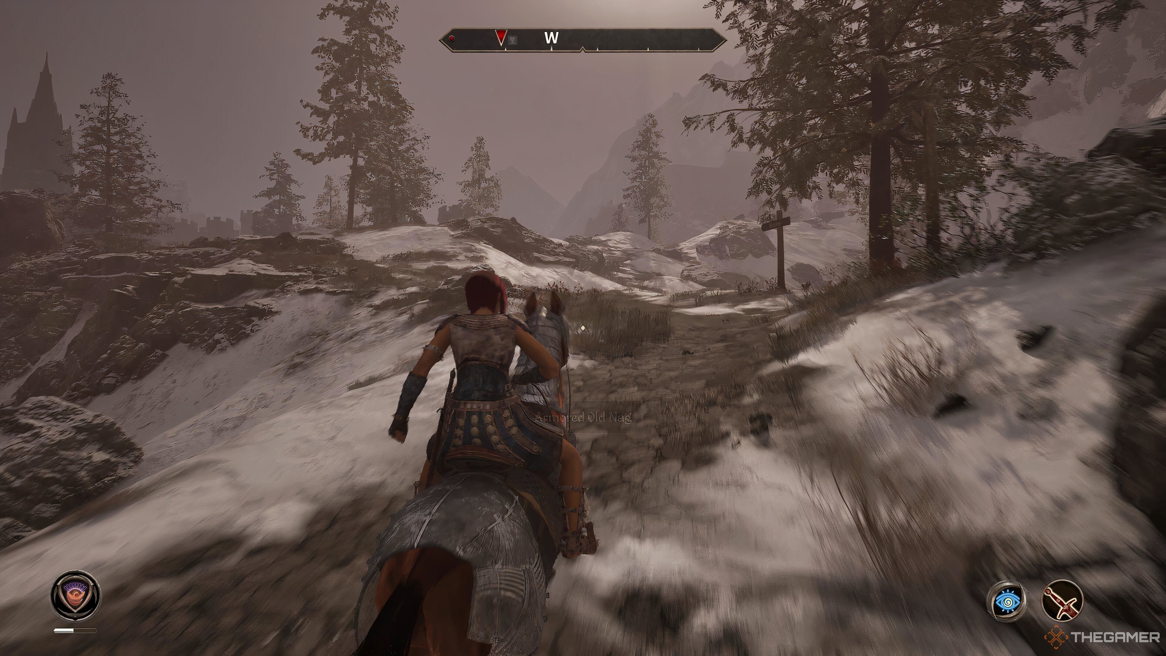 Traveling toward Bruma on horseback in Oblivion Remastered.
