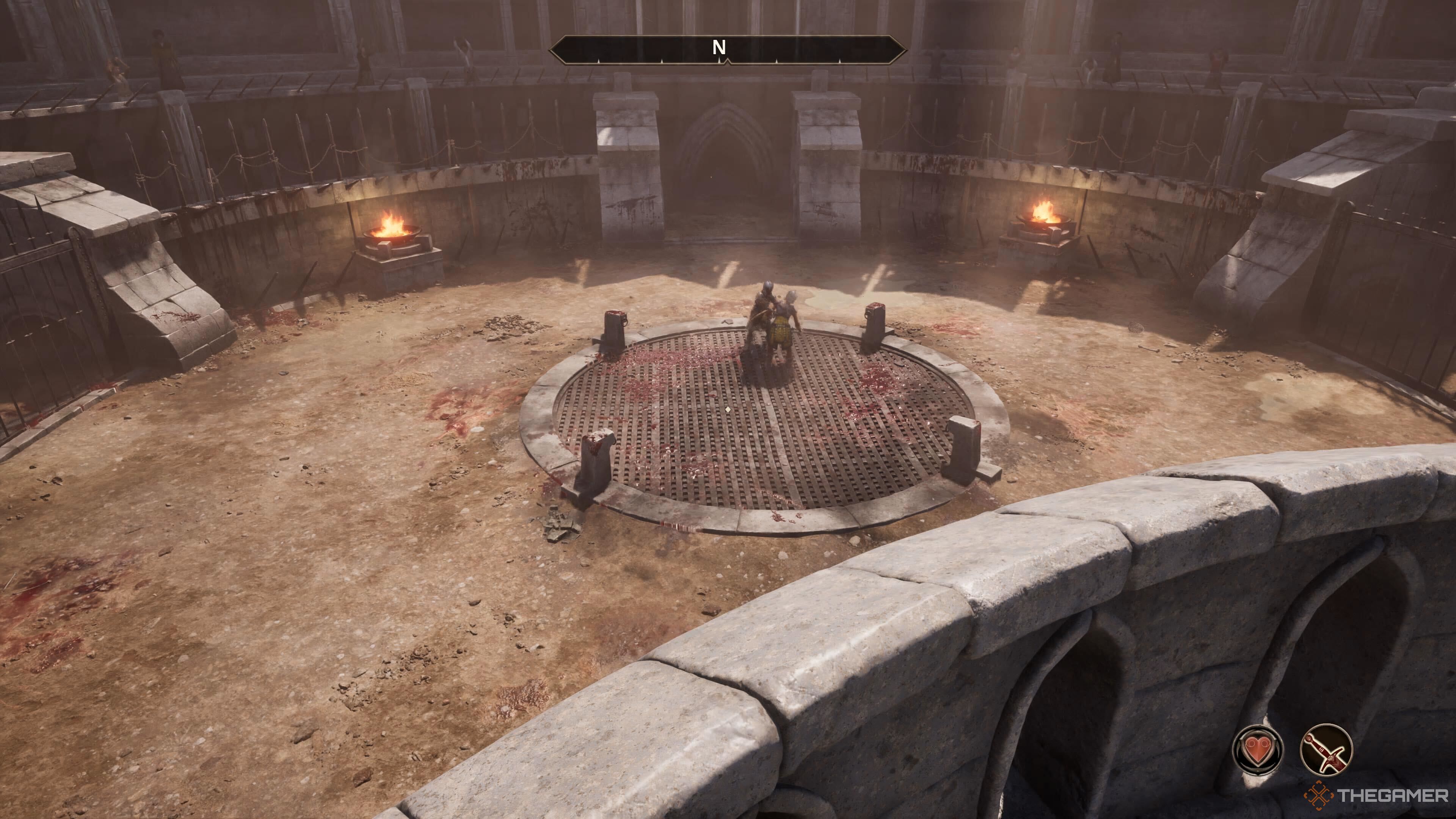 A gladiatorial Arena match ensues in Oblivion Remastered.
