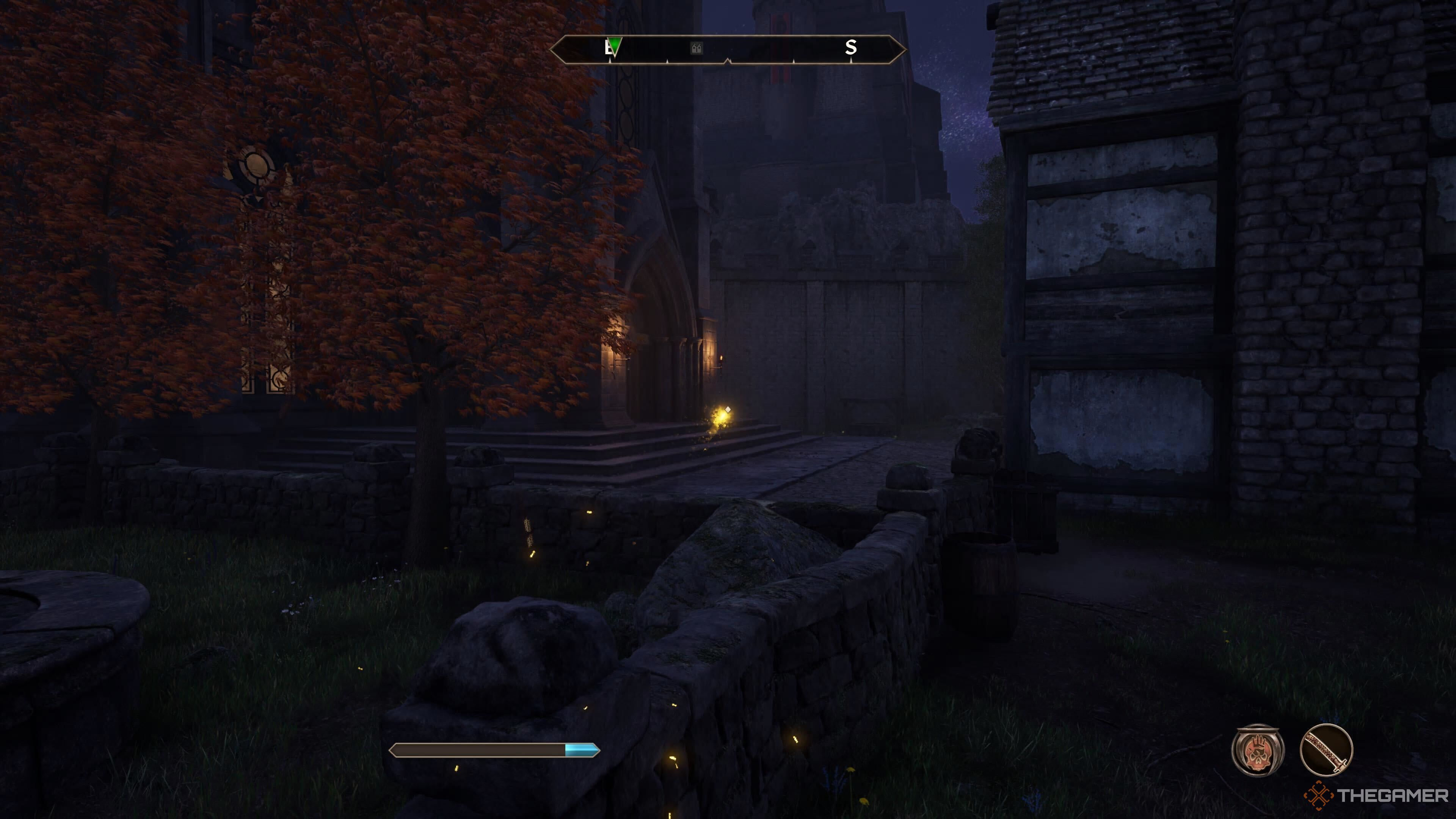 Nighttime in Skingrad near the winery in Oblivion Remastered.