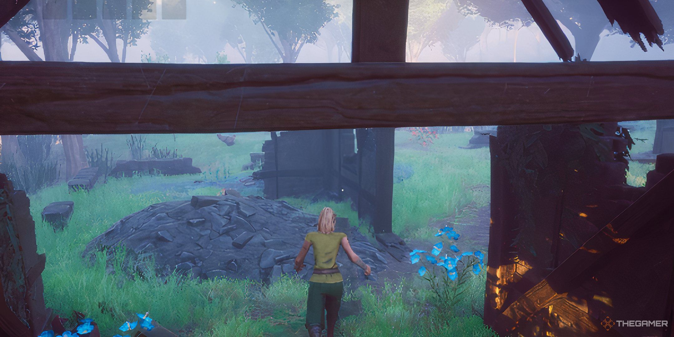 The player character nears a pile of scrap in Runescape Dragonwilds.