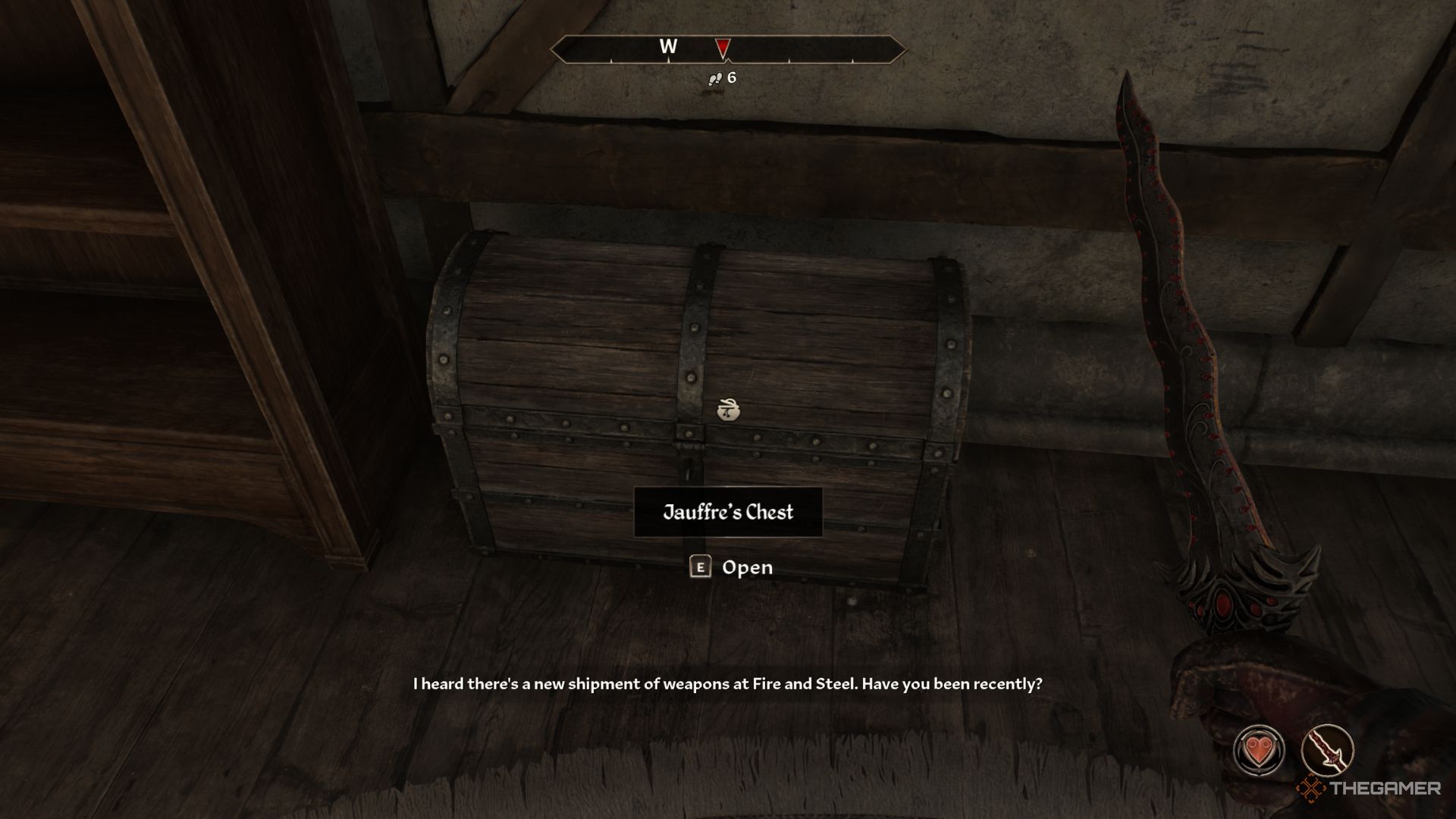 The player character shows Jauffre's Chest at Weynon Priory in Oblivion Remastered.