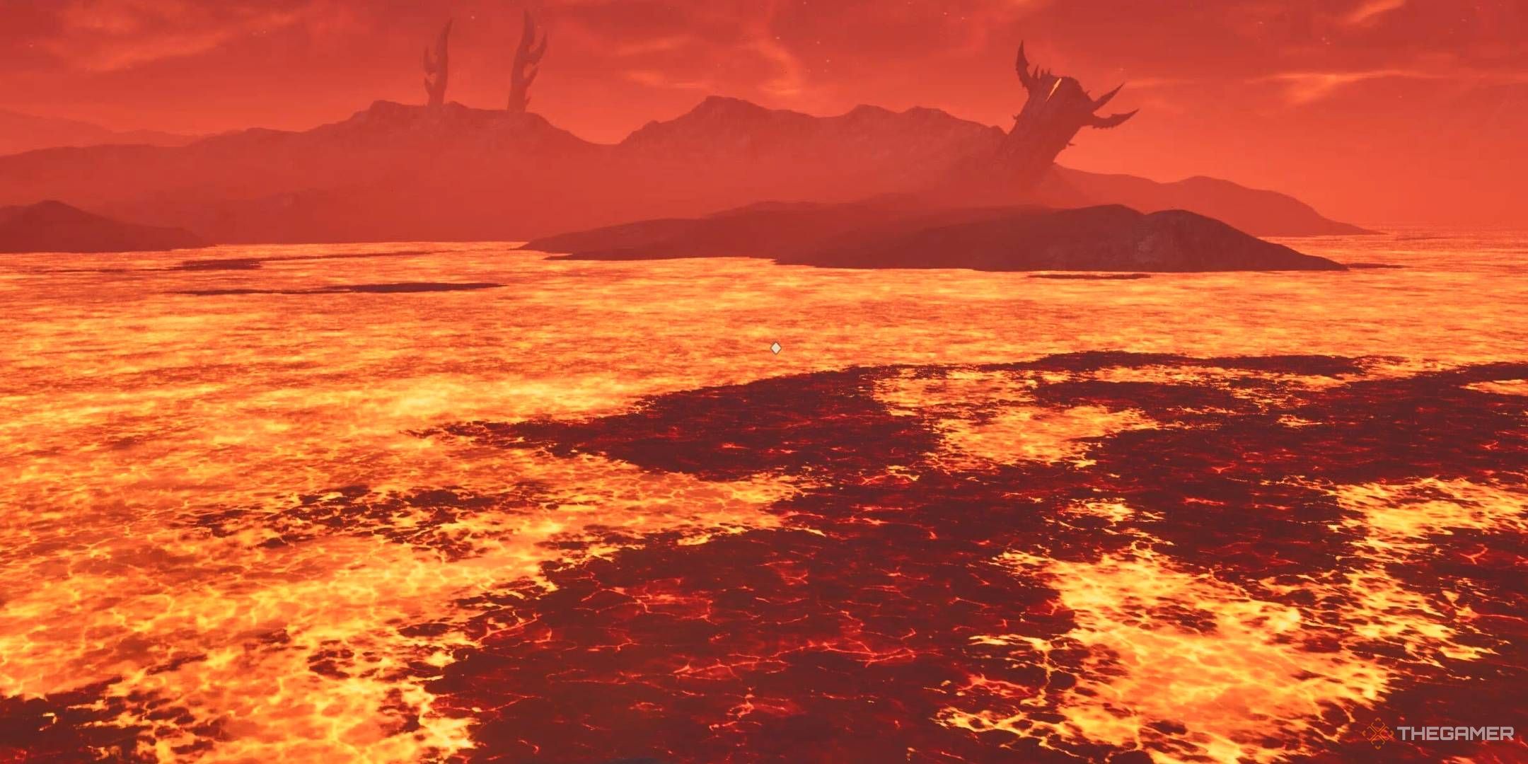 Lava in an Oblivion Plane in Oblivion Remastered.