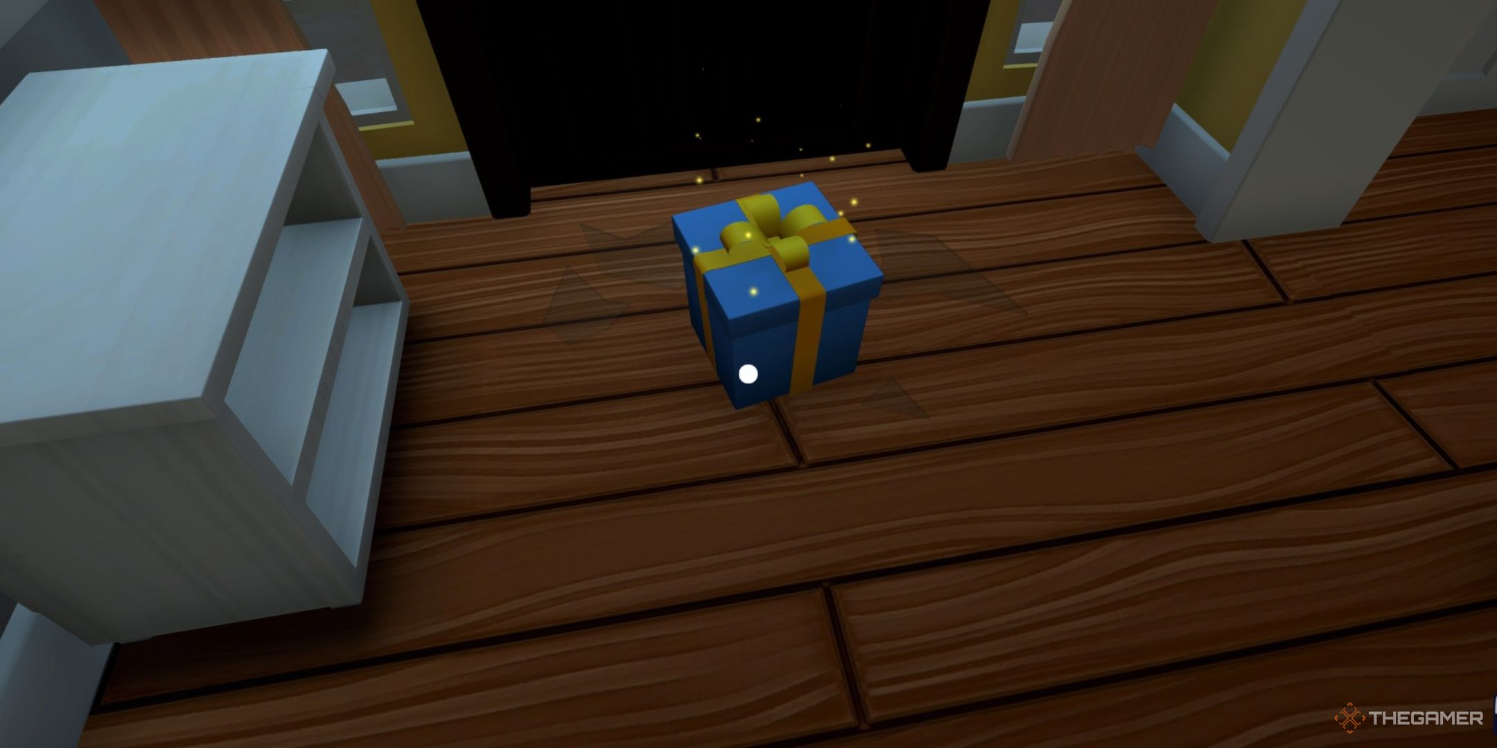 A gift-wrapped box by some broken glass in Date Everything.