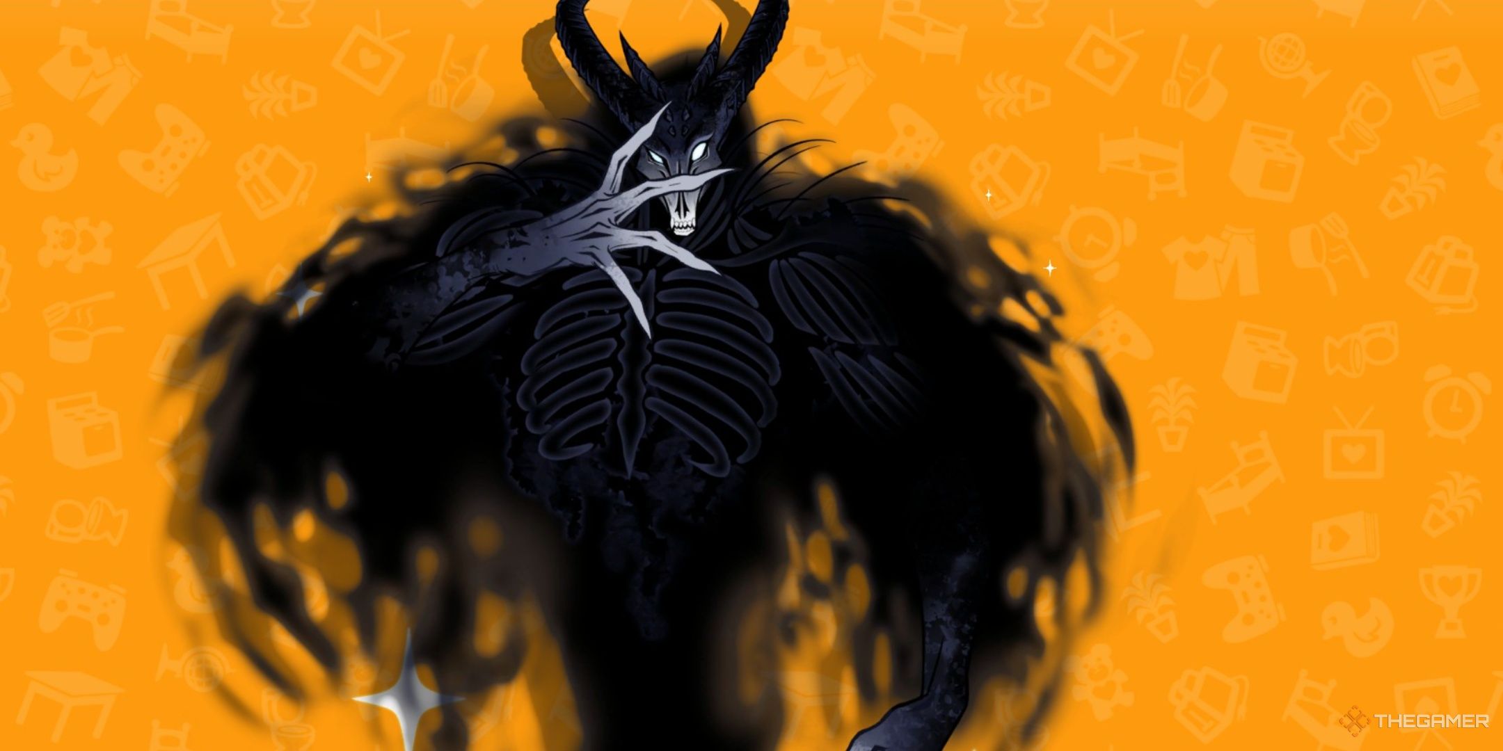 Shadowlord on an orange background in date everything.