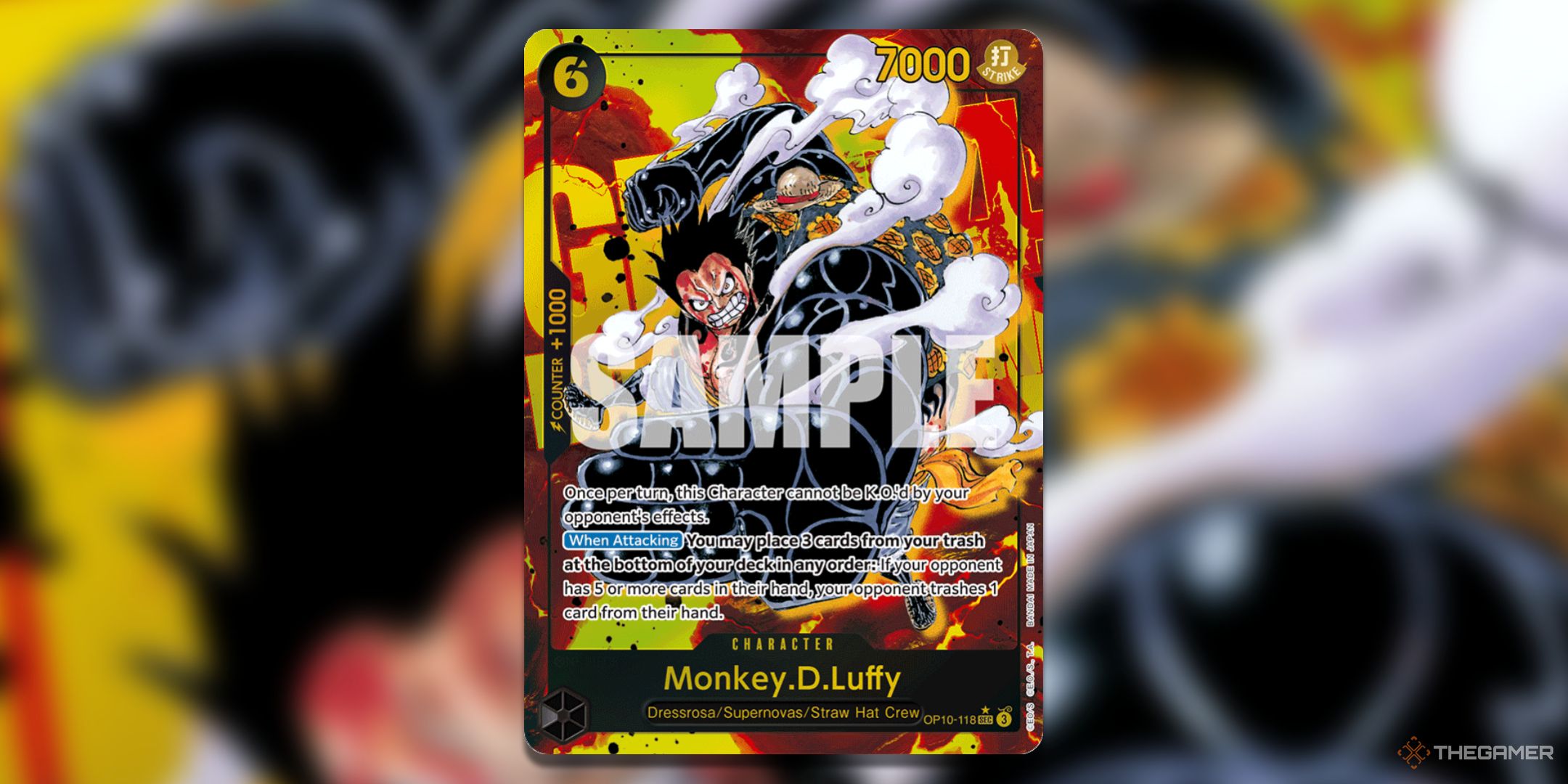 Monkey.D.Luffy alternate art card from One Piece Card Game's Royal Blood set.