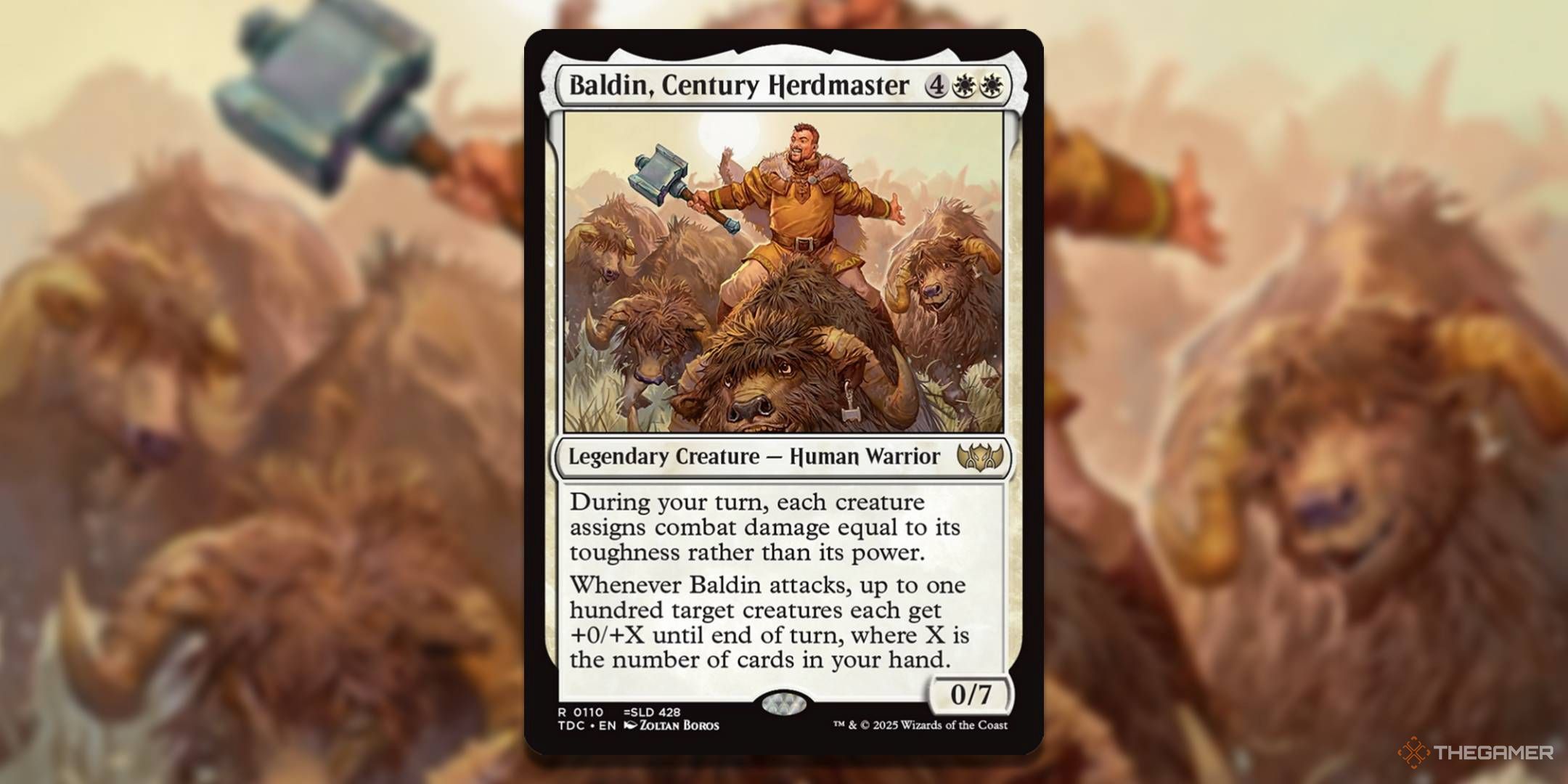 MTG Baldin, Century Herdmaster card with the art in the background.
