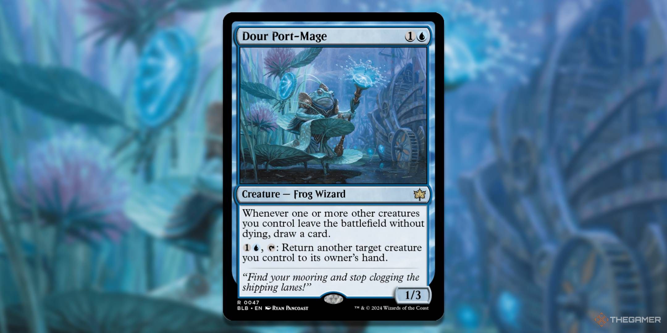 MTG Dour Port-Mage card with the art in the background.
