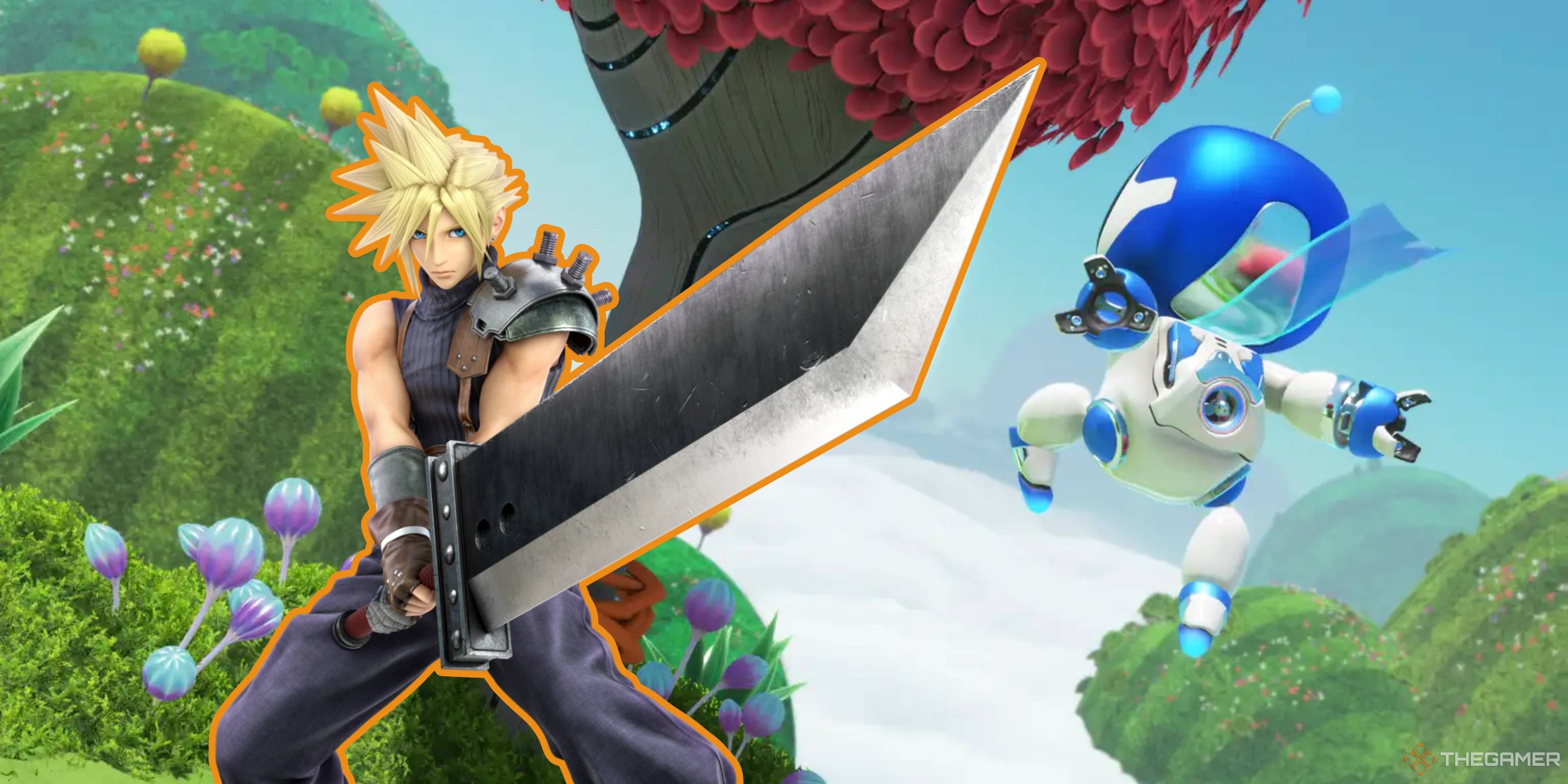 cloud holding his buster sword in astro bot.