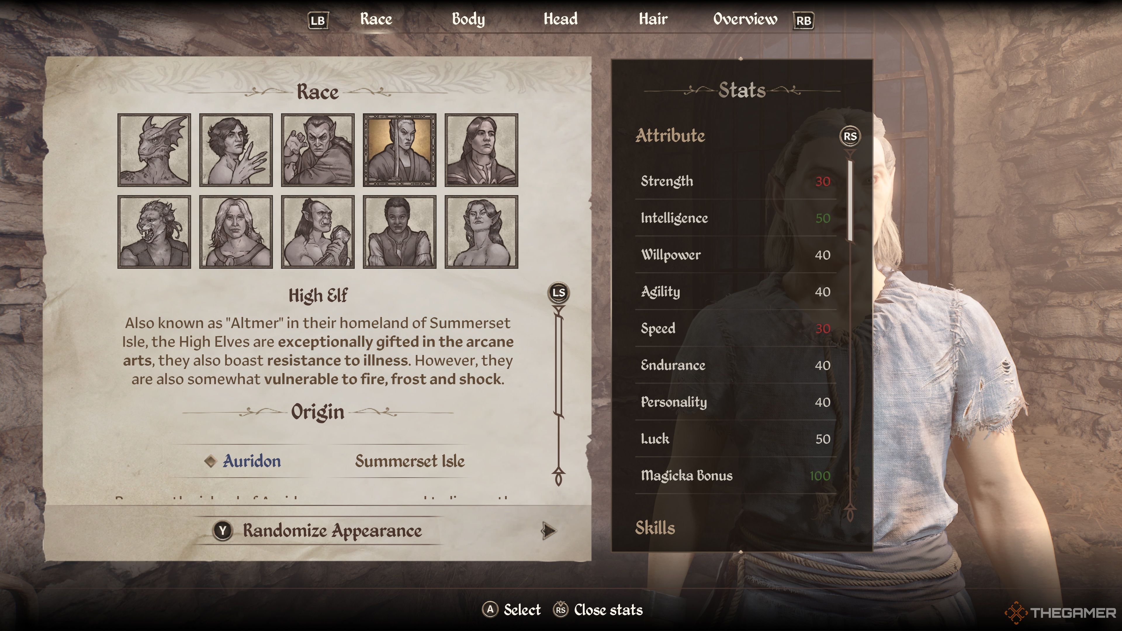 Oblivion Remastered Every Race High Elf Stats