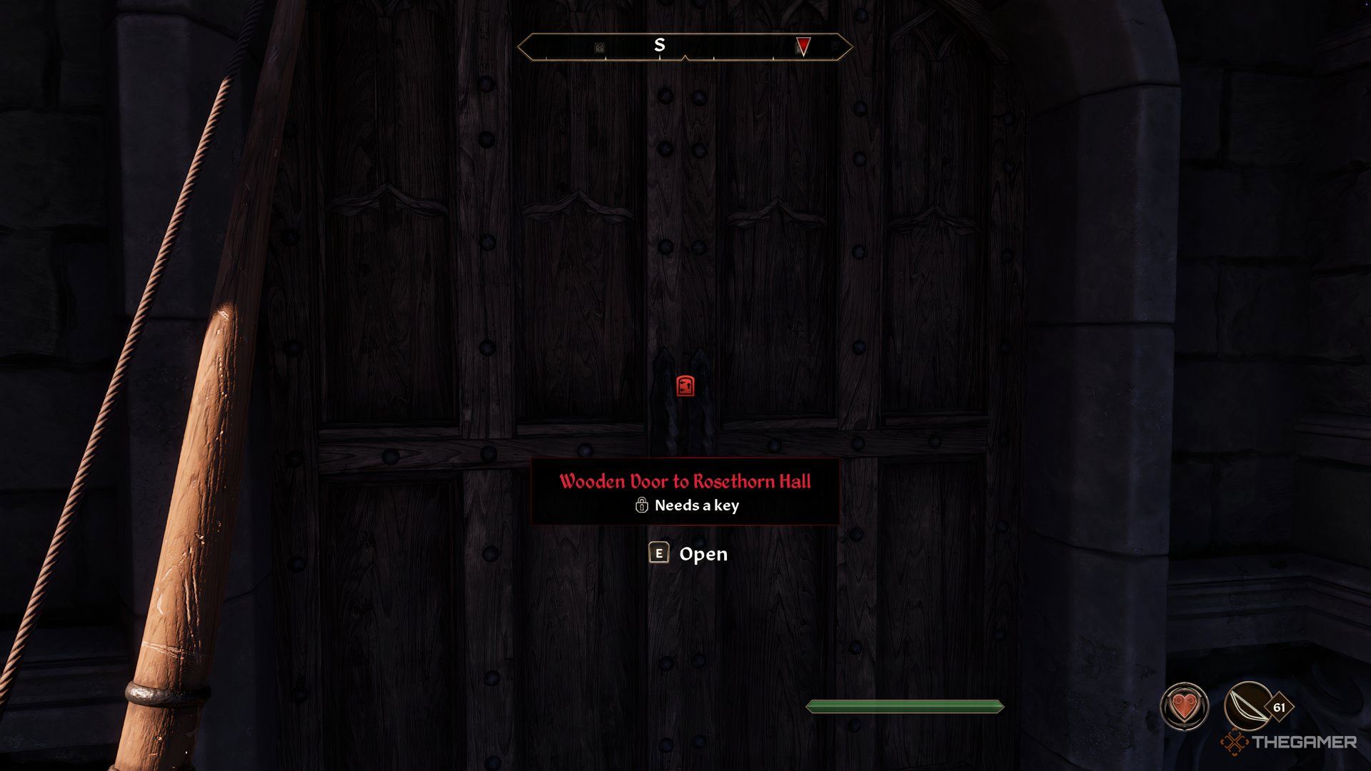 Character looking the enterance of Rosethorn Hall. It needs a key. 