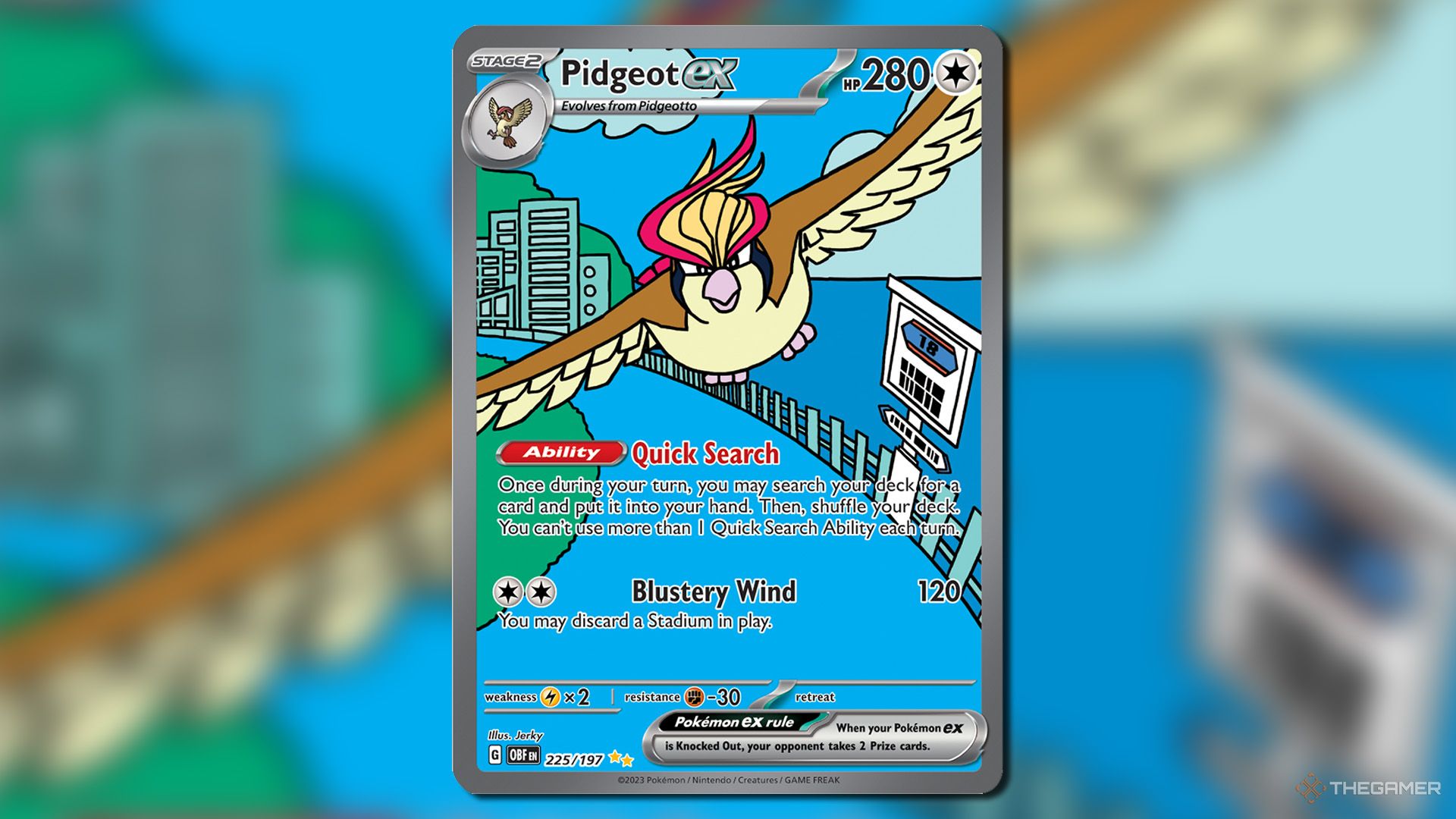 Pidgeot ex card from the Obsidian Flames set in Pokemon TCG.