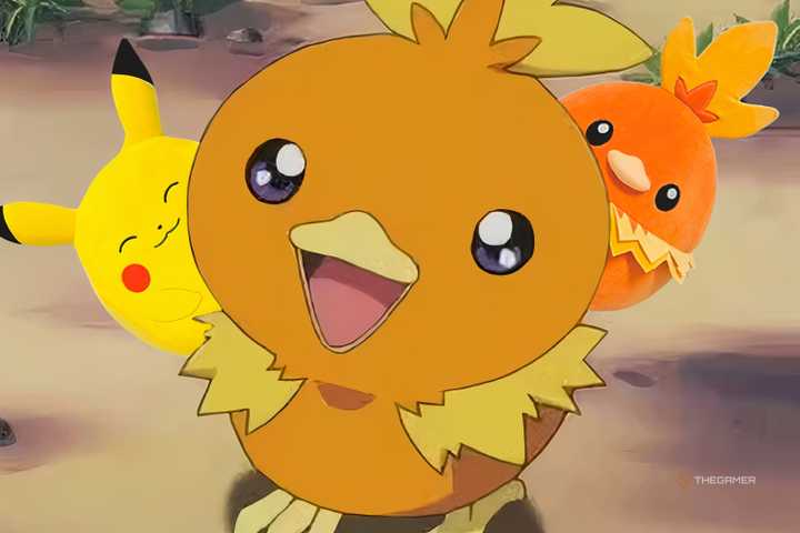 pikachu and torchic squishmallows hiding behind torchic.