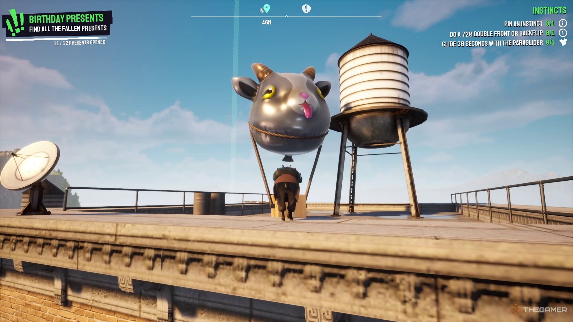 Pilgor near a present in Goat Simulator 3 in Gifts from the Rift.