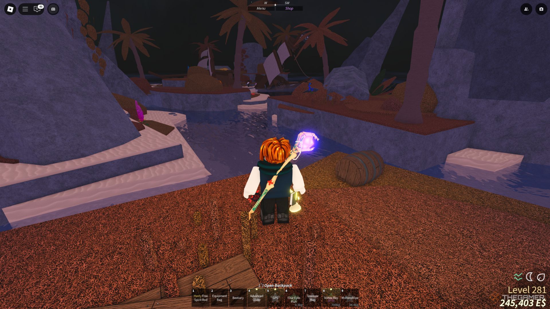 The player character stays in the middle of the Isle of New Beginnings island in Fisch.