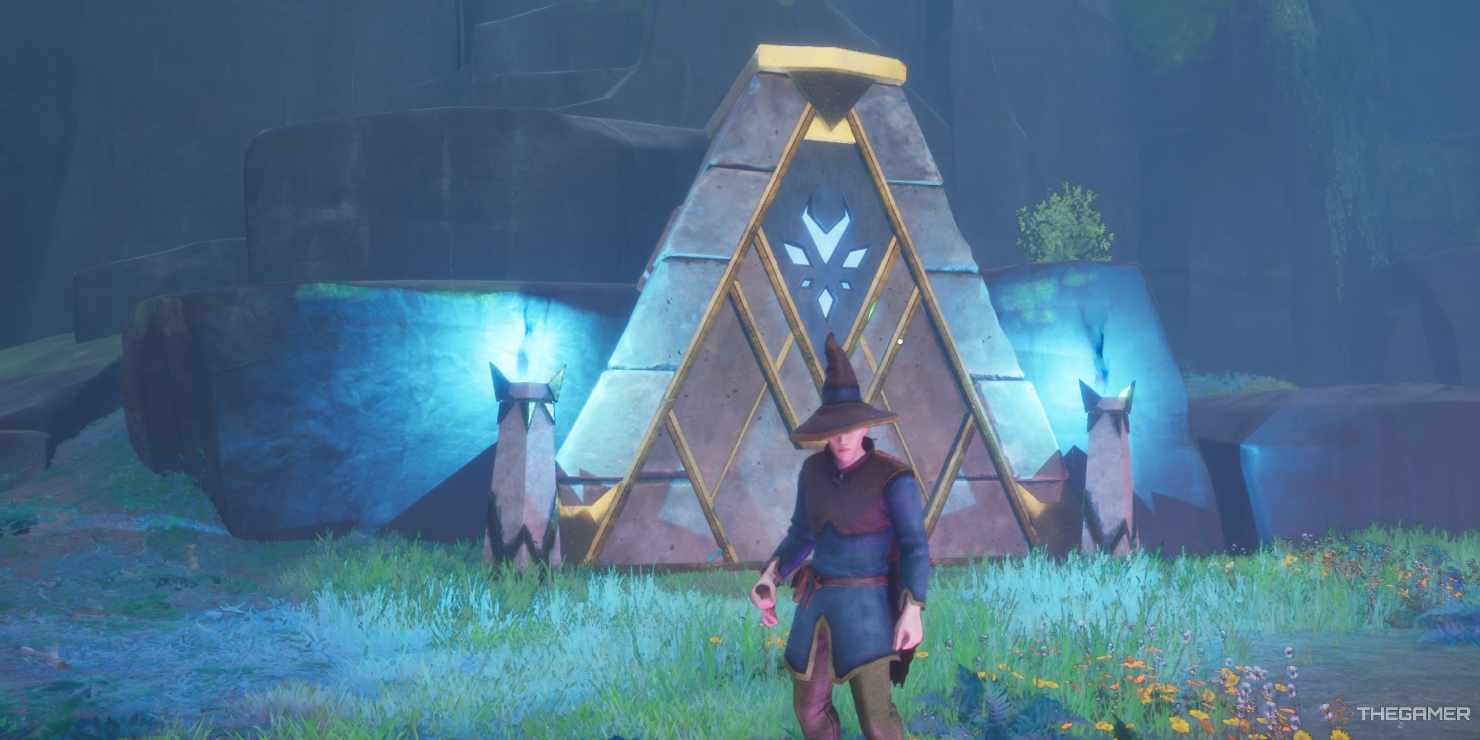Player standing in front of the Bramblemead Valley Vault entrance in Runescape: Dragonwilds.