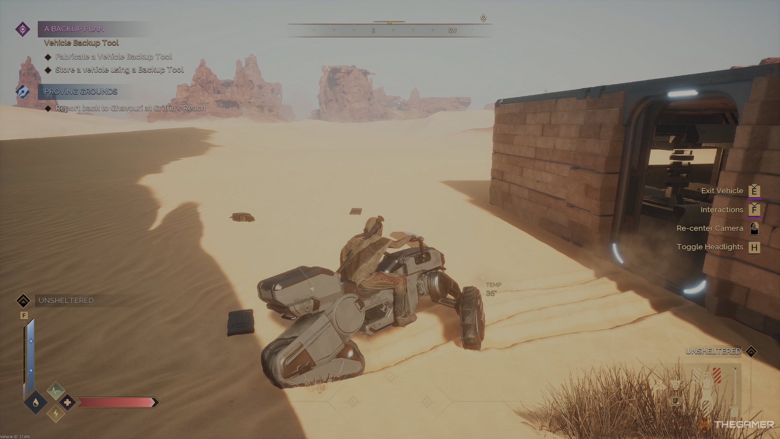 A player character on a sandbike in Dune: Awakening
