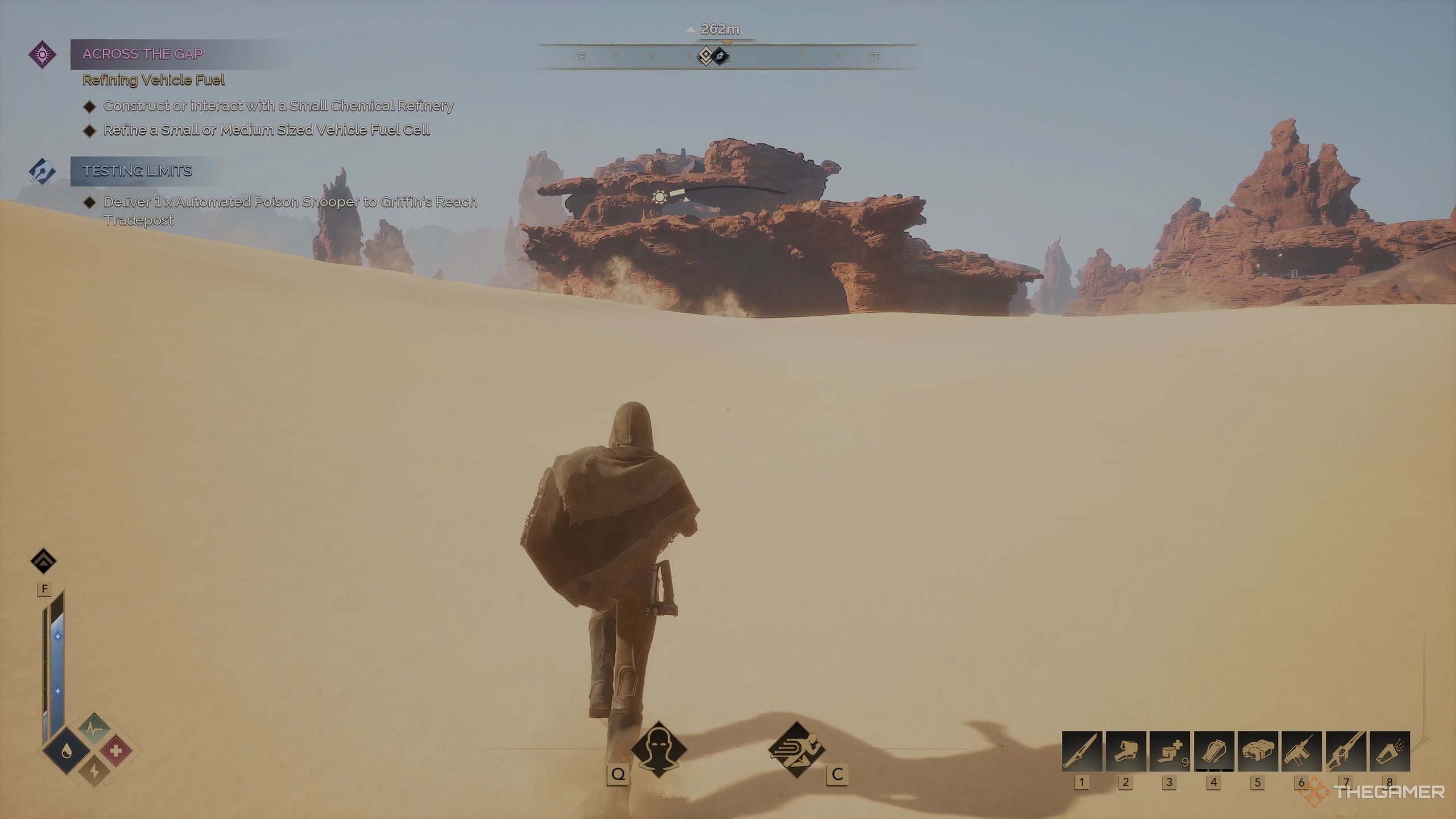 A player character in Dune: Awakening traversing Arrakis. 