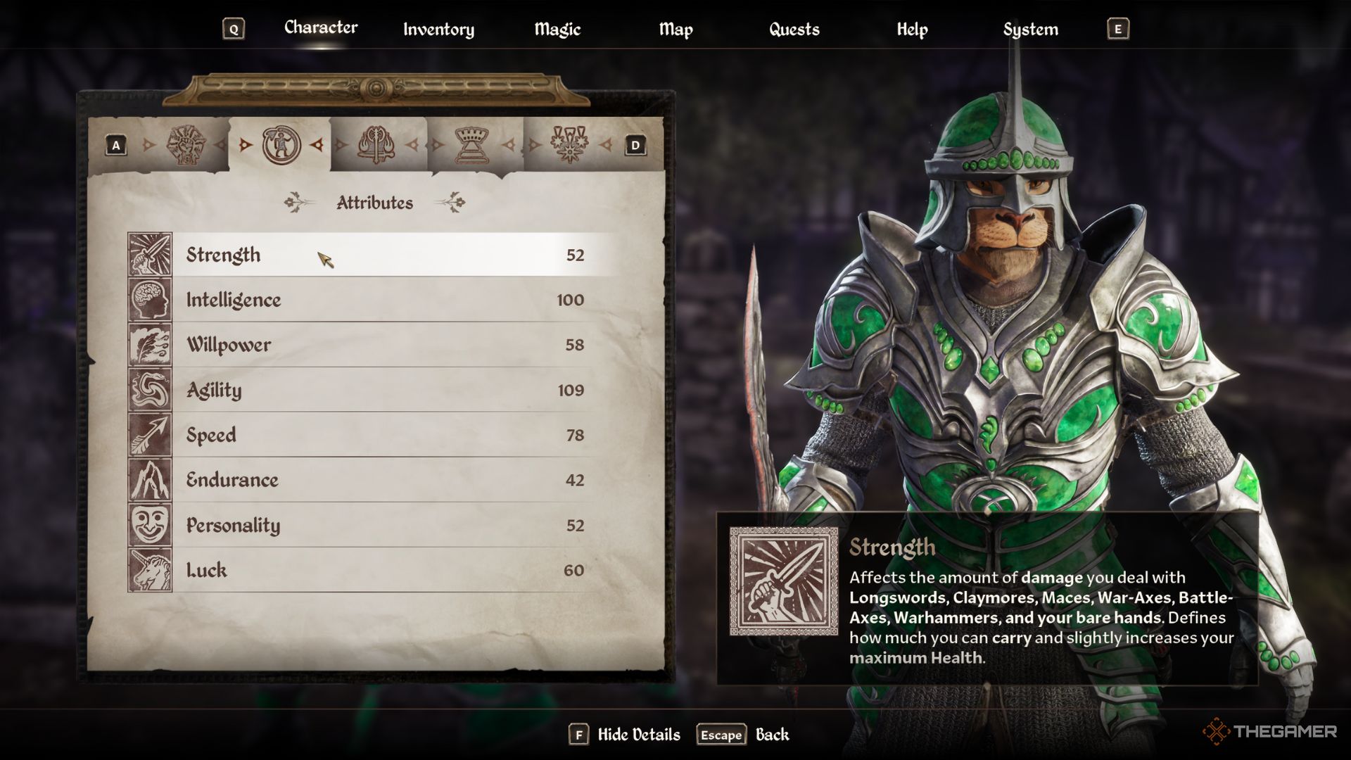 The player character shows Strength stat in Oblivion Remastered.