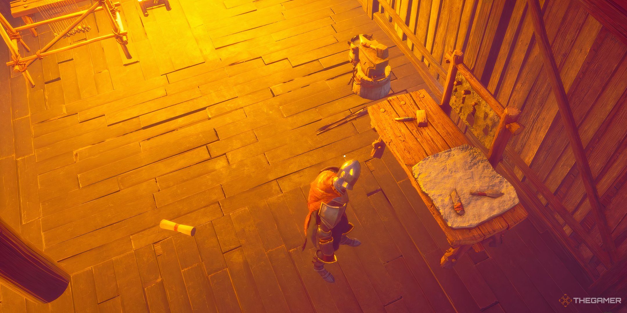 The player is standing in front of the crafting bench in Runescape: Dragonwilds.