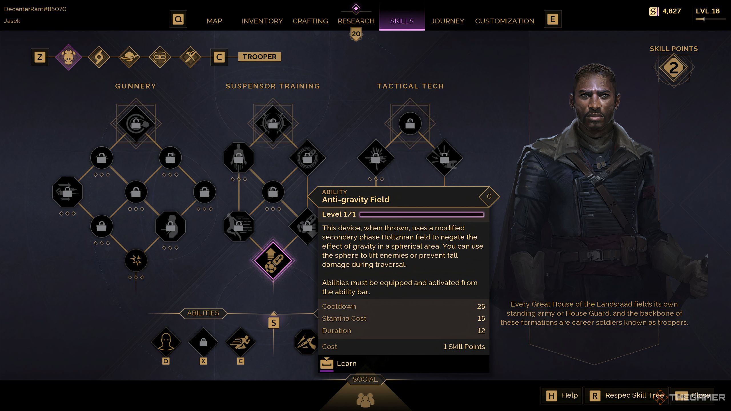 The trooper skill tree in Dune: Awakening. 