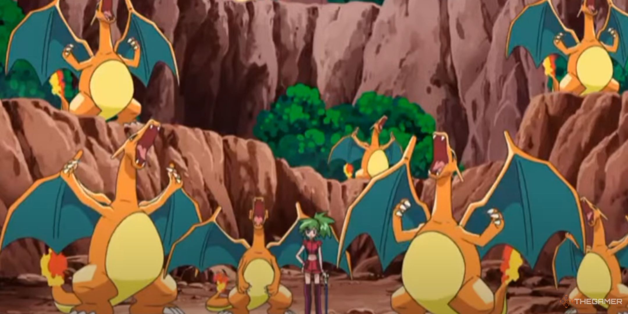 Charla is surrounded by Charizard in Pokemon.