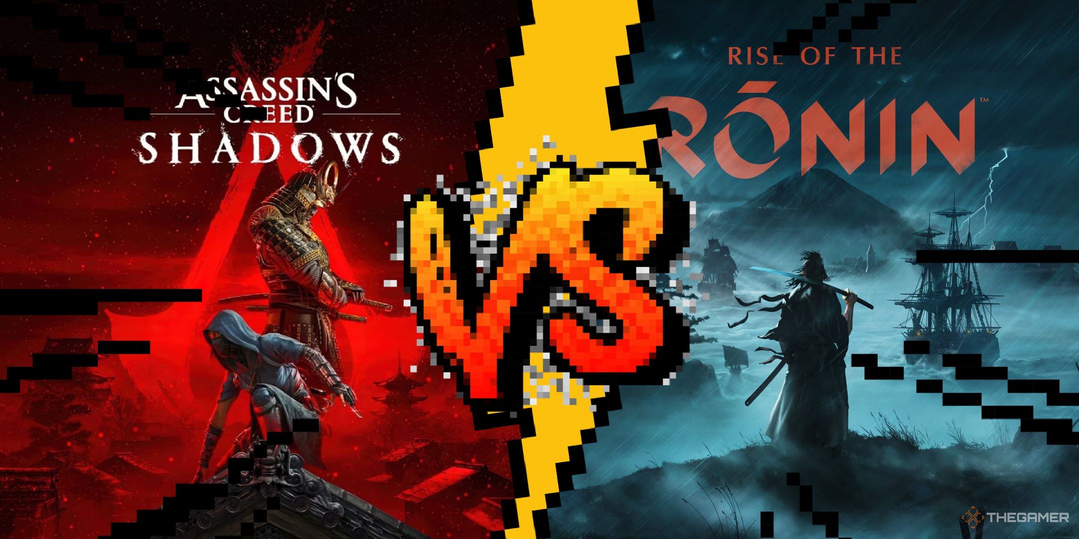 Image showing the key art for Assassin's Creed Shadows and Rise of the Ronin.