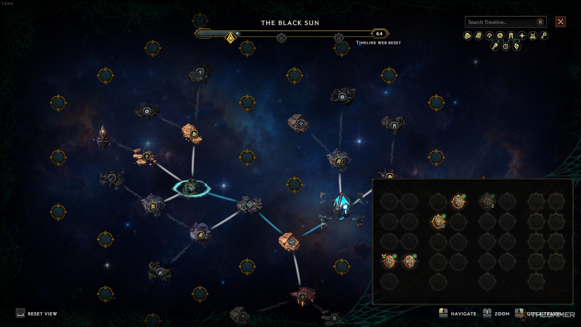 The Black Sun timeline with empty Woven Echo slots between normal Echoes in Last Epoch.
