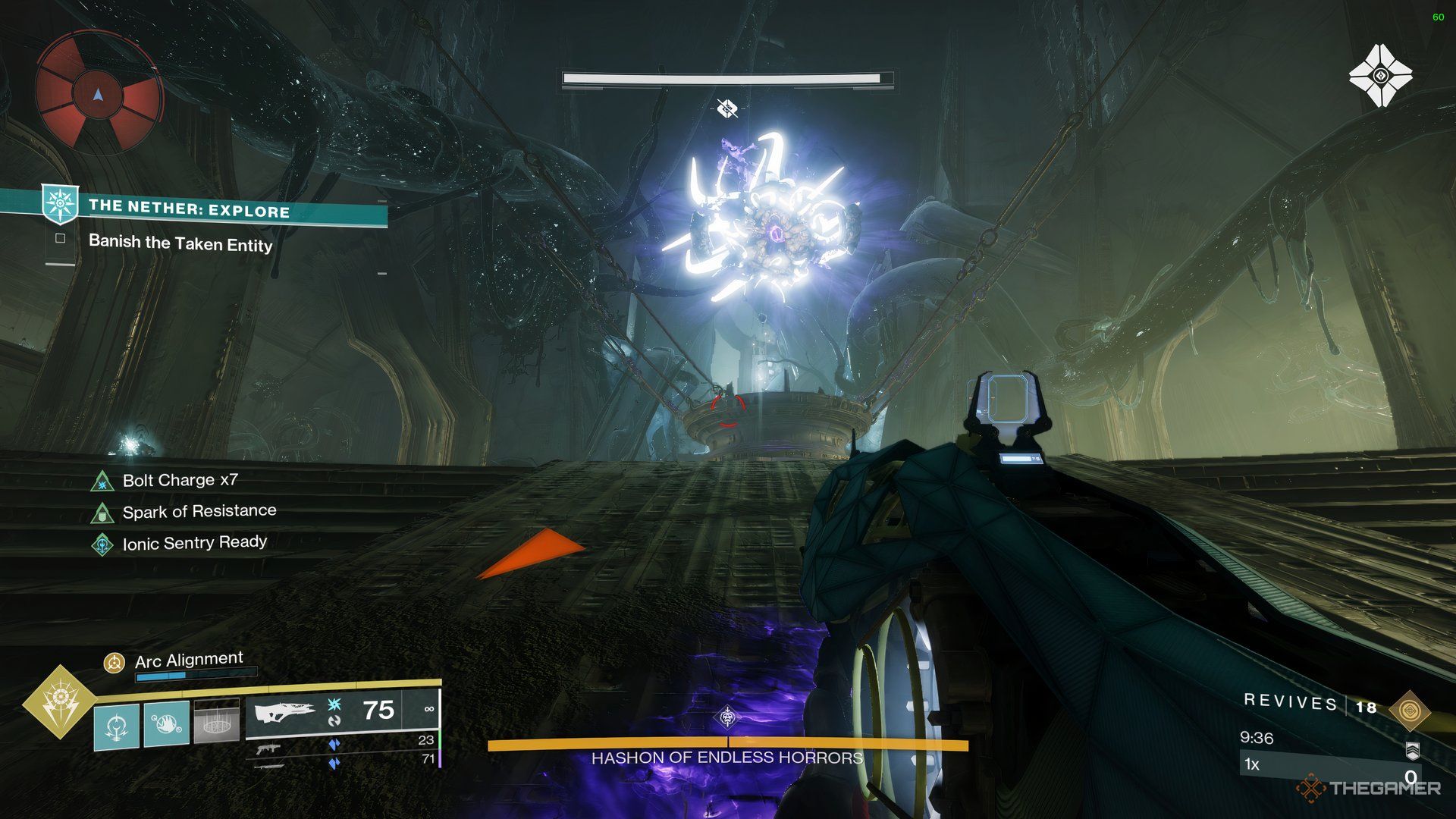 Player fighting a boss during The Nether to complete encounters for the Mission Dossier: Witch's Gambit.