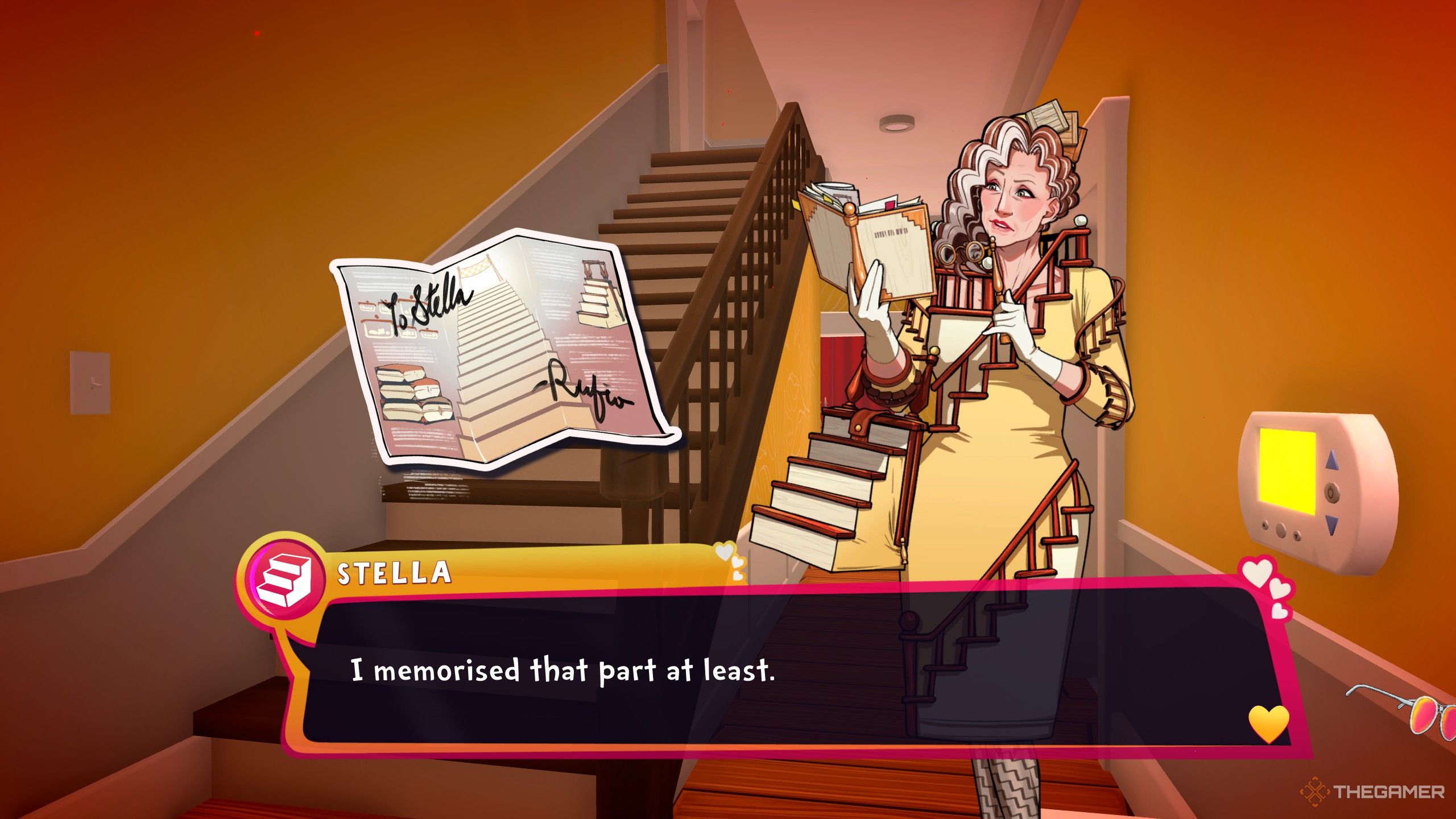 Stella with her pyramid scheme brochure in date everything.