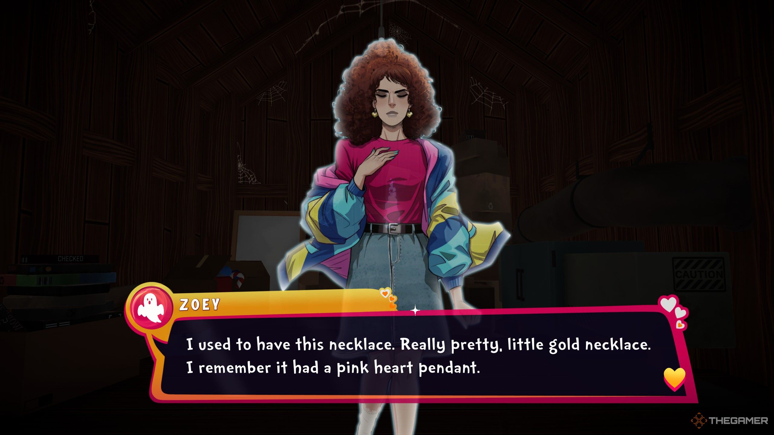 Zoey talking about her necklace in date everything.