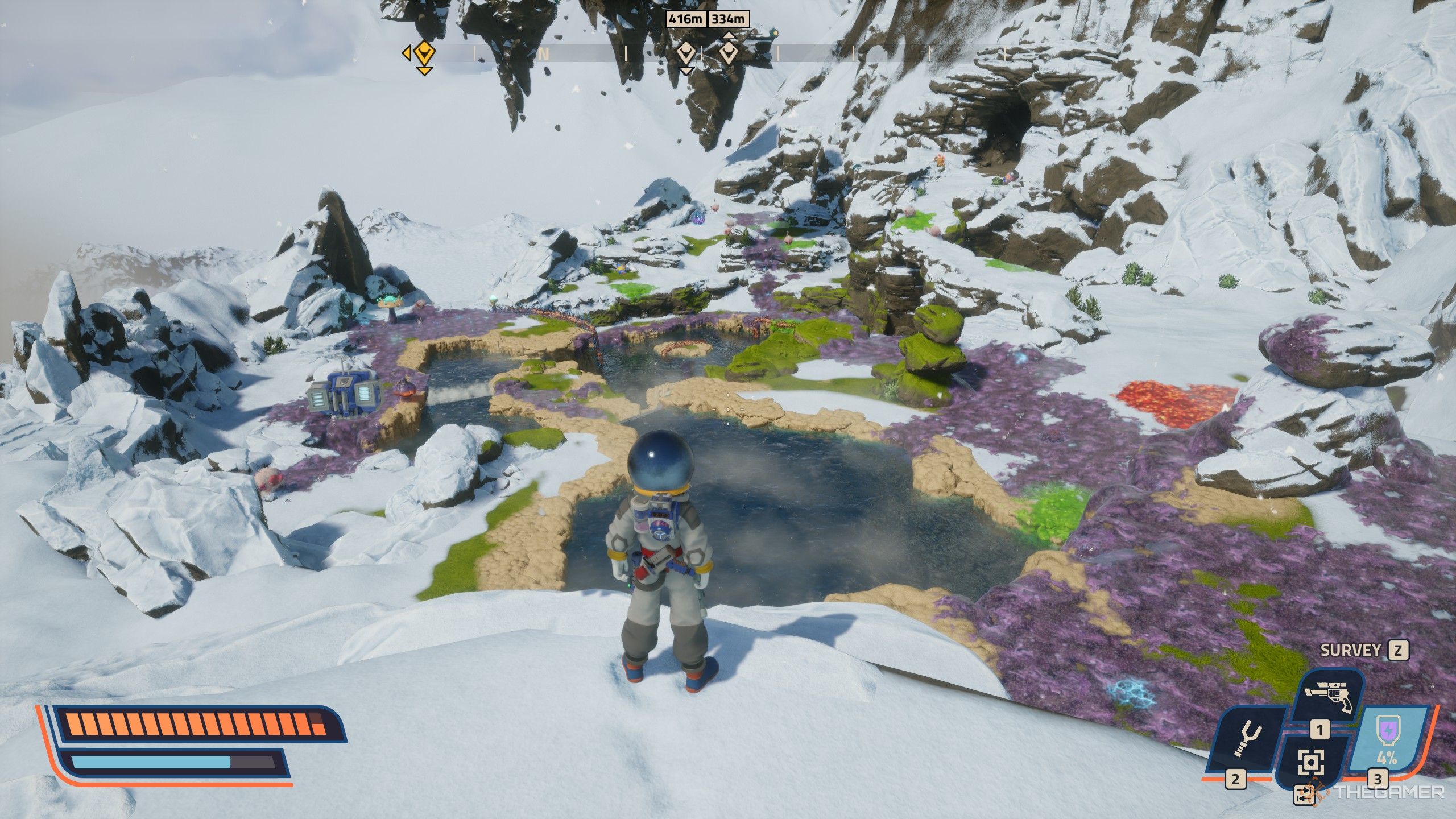 Looking over an area covered in ferrous goo in revenge of the savage planet.